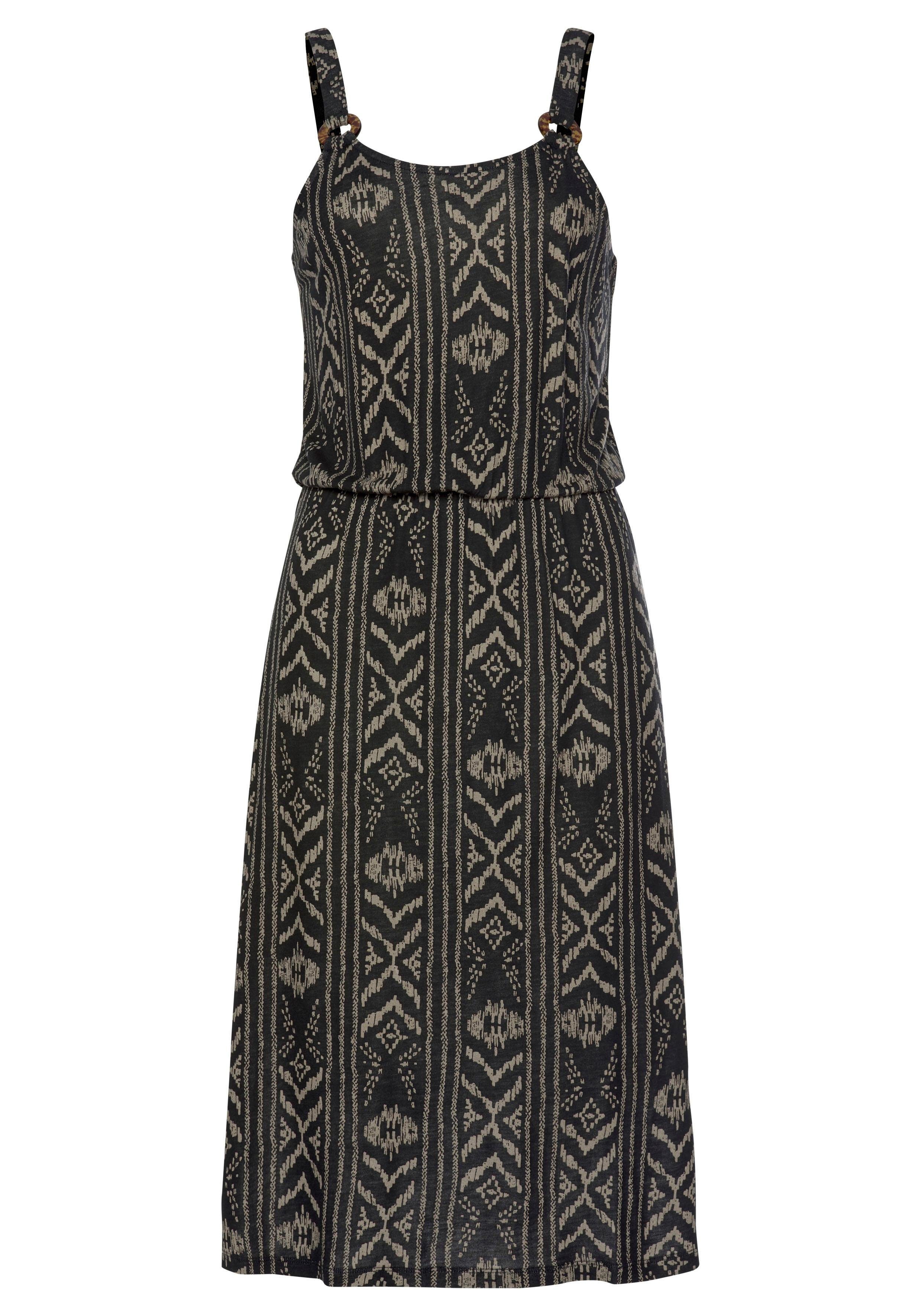 Lascana Jerseyjurk met ring details op de schouderbandjes, zomerjurk met all-over print, strandjurk