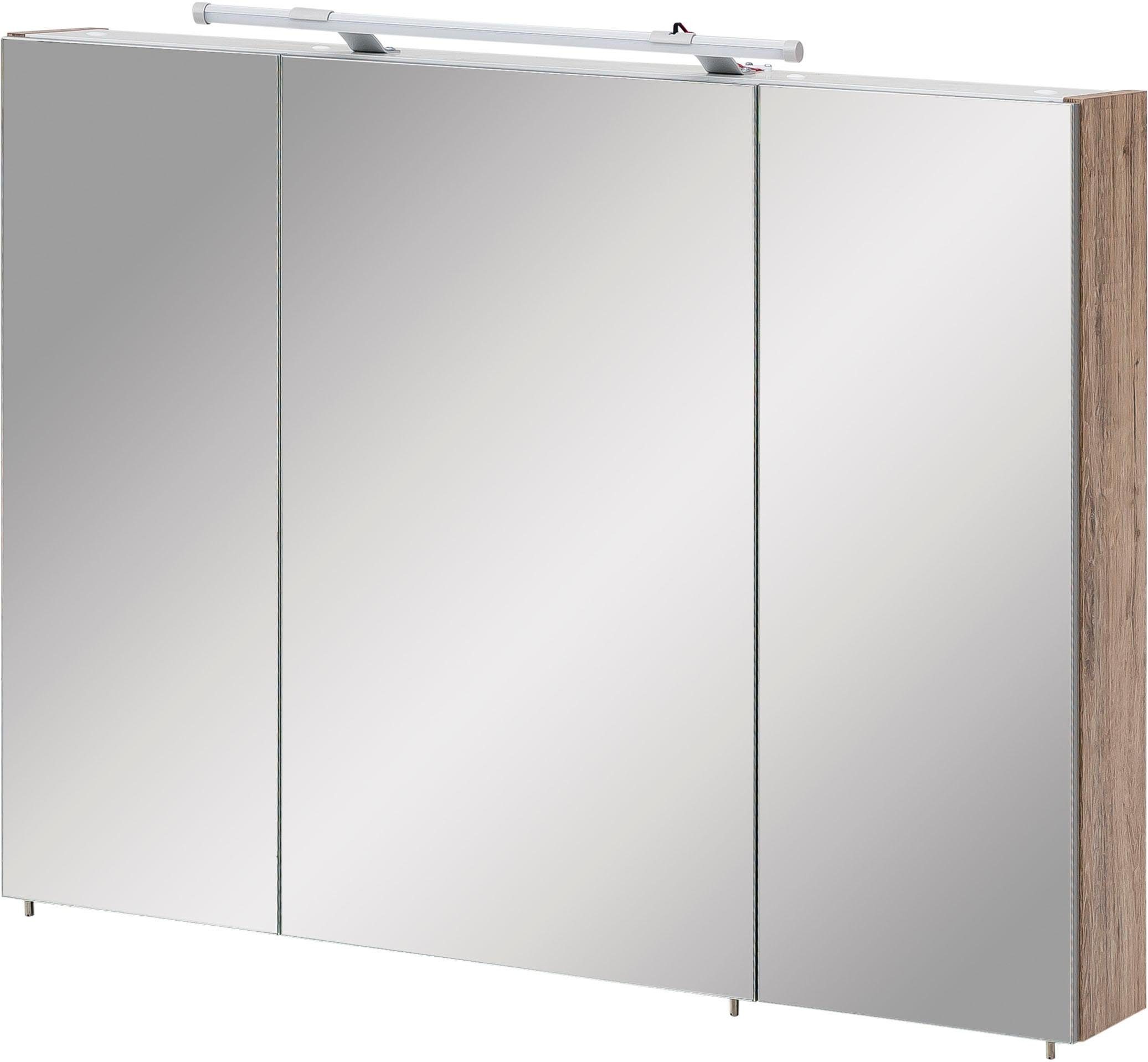 Schildmeyer Spiegelkast Dorina, met in hoogte verstelbare glazen planken Breedte 90 cm, 3-deurs, ledverlichting, schakelaar-/stekkerdoos