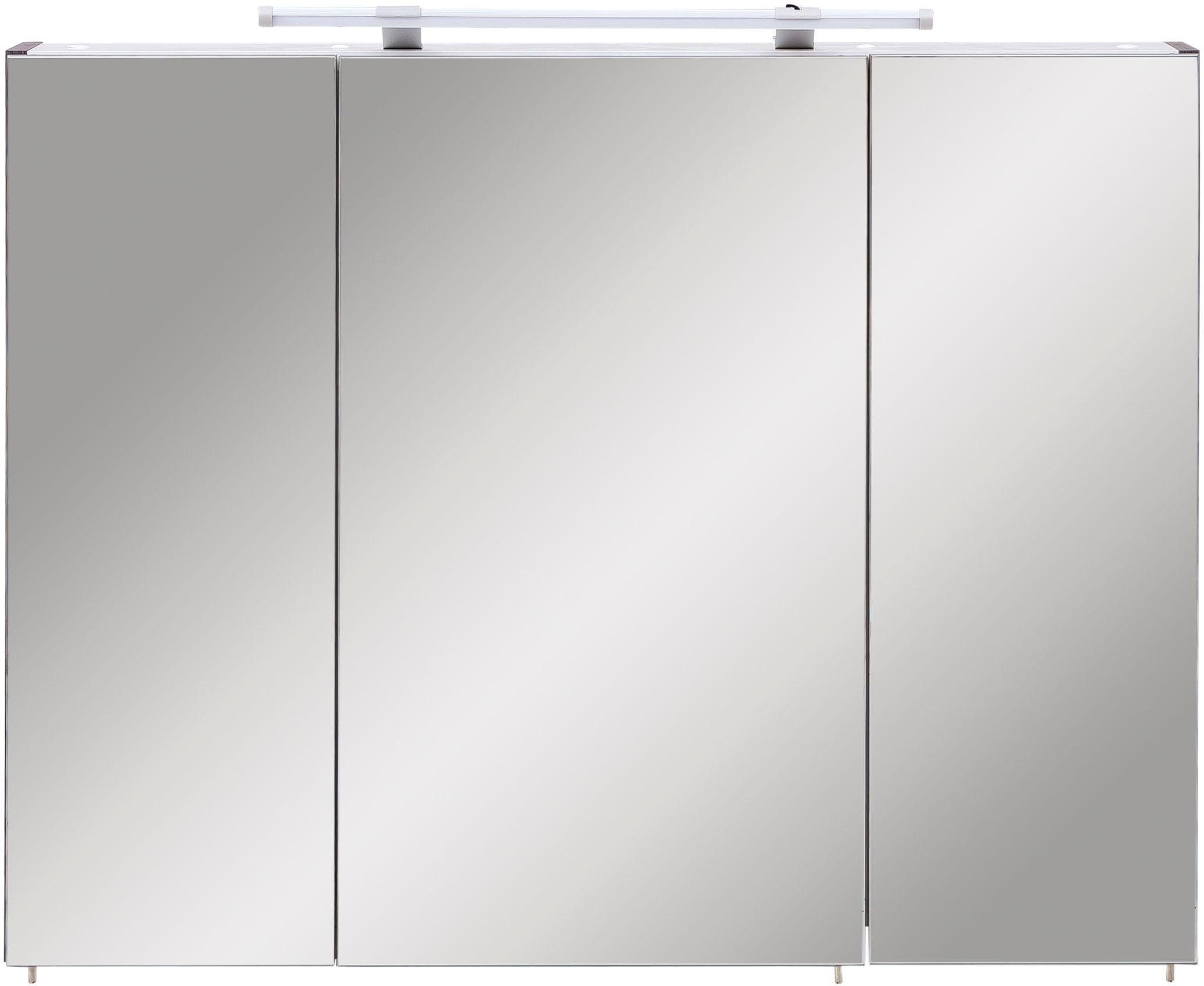 Schildmeyer Spiegelkast Dorina, met in hoogte verstelbare glazen planken Breedte 90 cm, 3-deurs, ledverlichting, schakelaar-/stekkerdoos