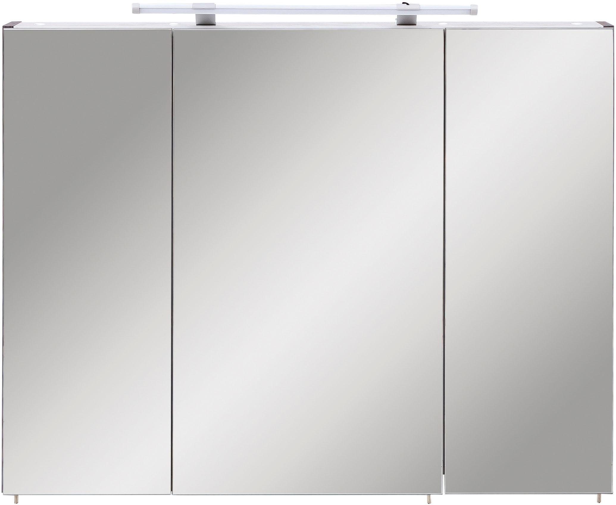 Schildmeyer Spiegelkast Dorina, met in hoogte verstelbare glazen planken Breedte 90 cm, 3-deurs, ledverlichting, schakelaar-/stekkerdoos
