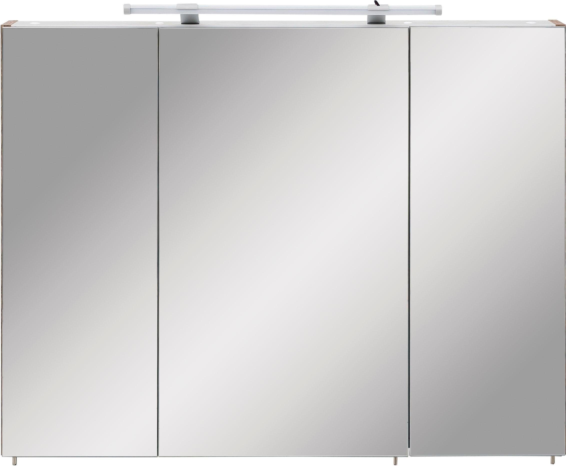 Schildmeyer Spiegelkast Dorina, met in hoogte verstelbare glazen planken Breedte 90 cm, 3-deurs, ledverlichting, schakelaar-/stekkerdoos