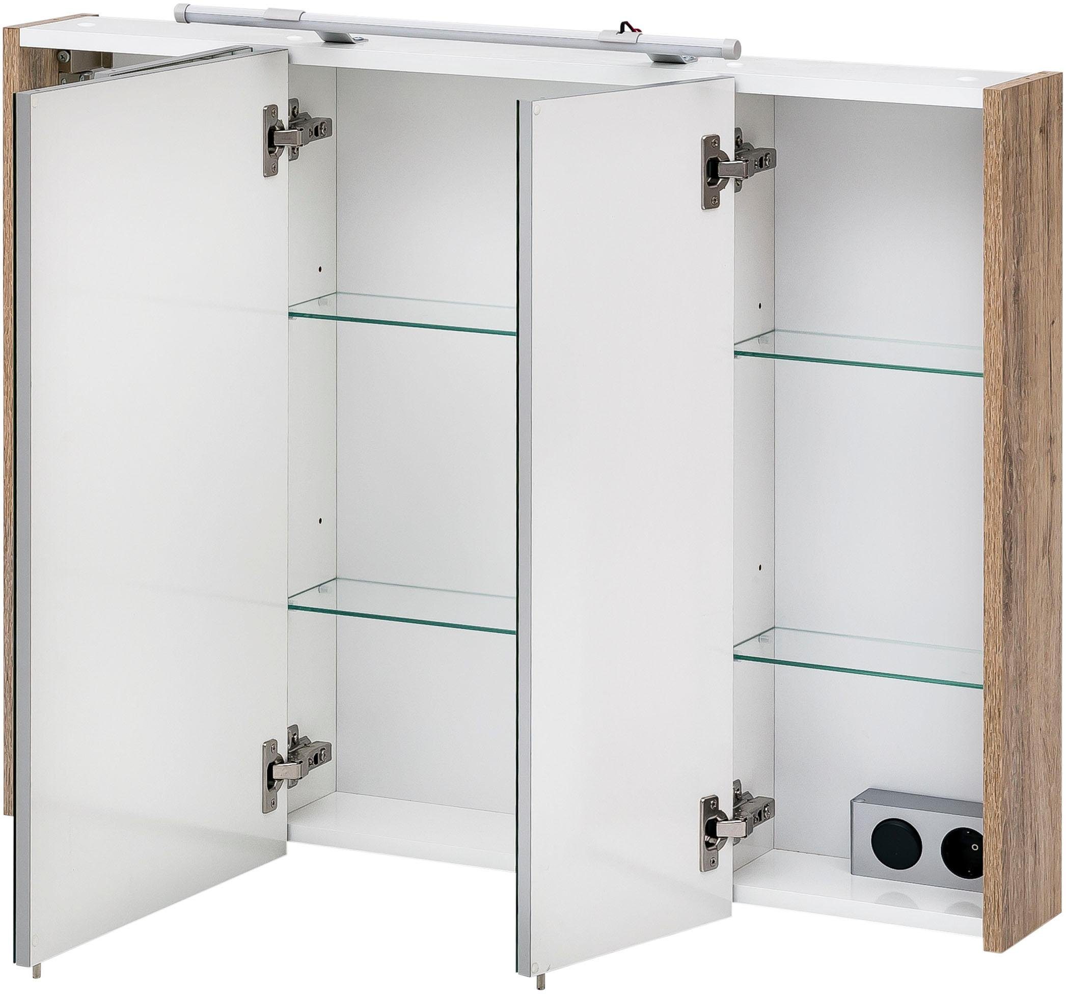 Schildmeyer Spiegelkast Dorina, met in hoogte verstelbare glazen planken Breedte 90 cm, 3-deurs, ledverlichting, schakelaar-/stekkerdoos