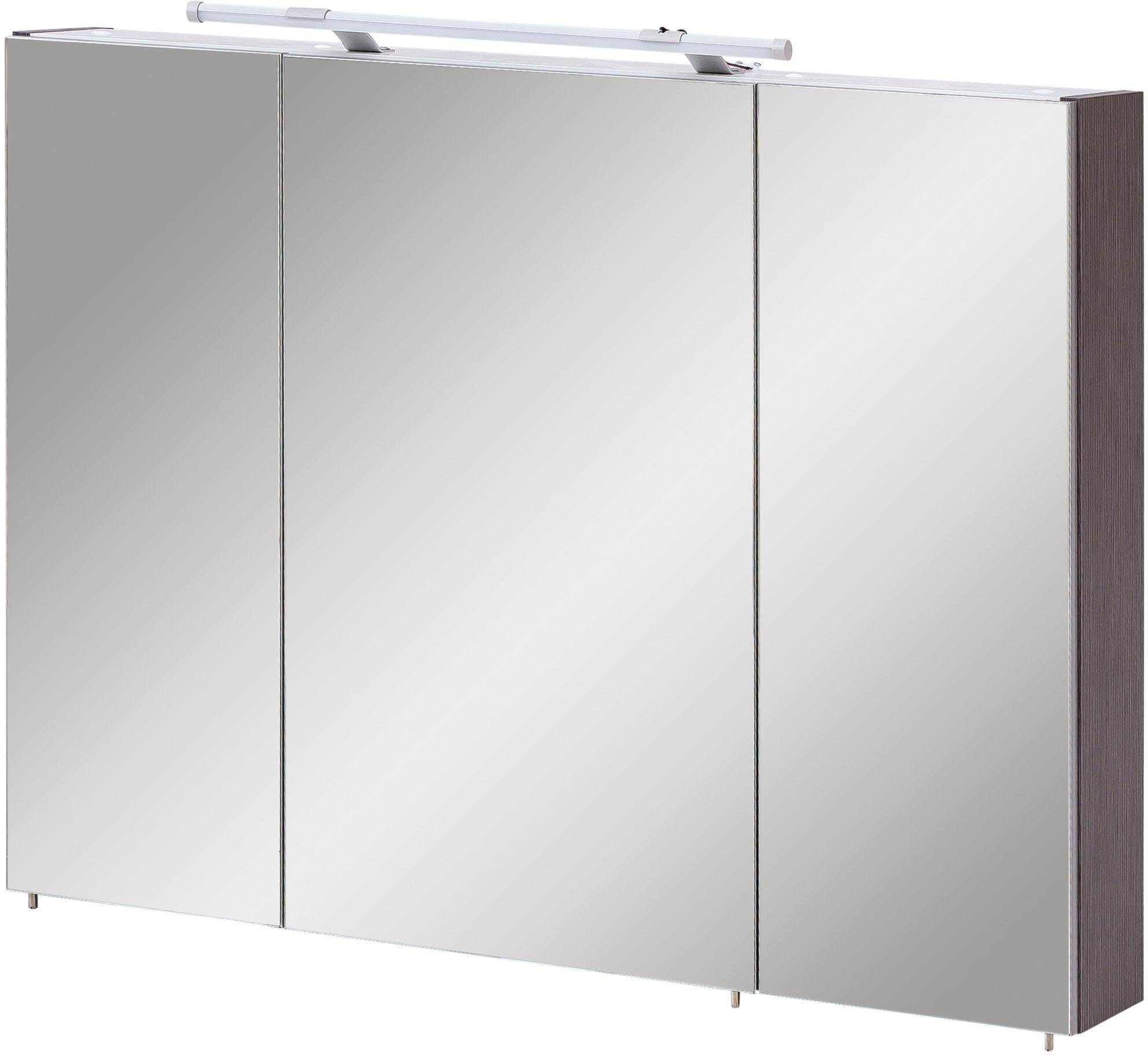 Schildmeyer Spiegelkast Dorina, met in hoogte verstelbare glazen planken Breedte 90 cm, 3-deurs, ledverlichting, schakelaar-/stekkerdoos spiegels &