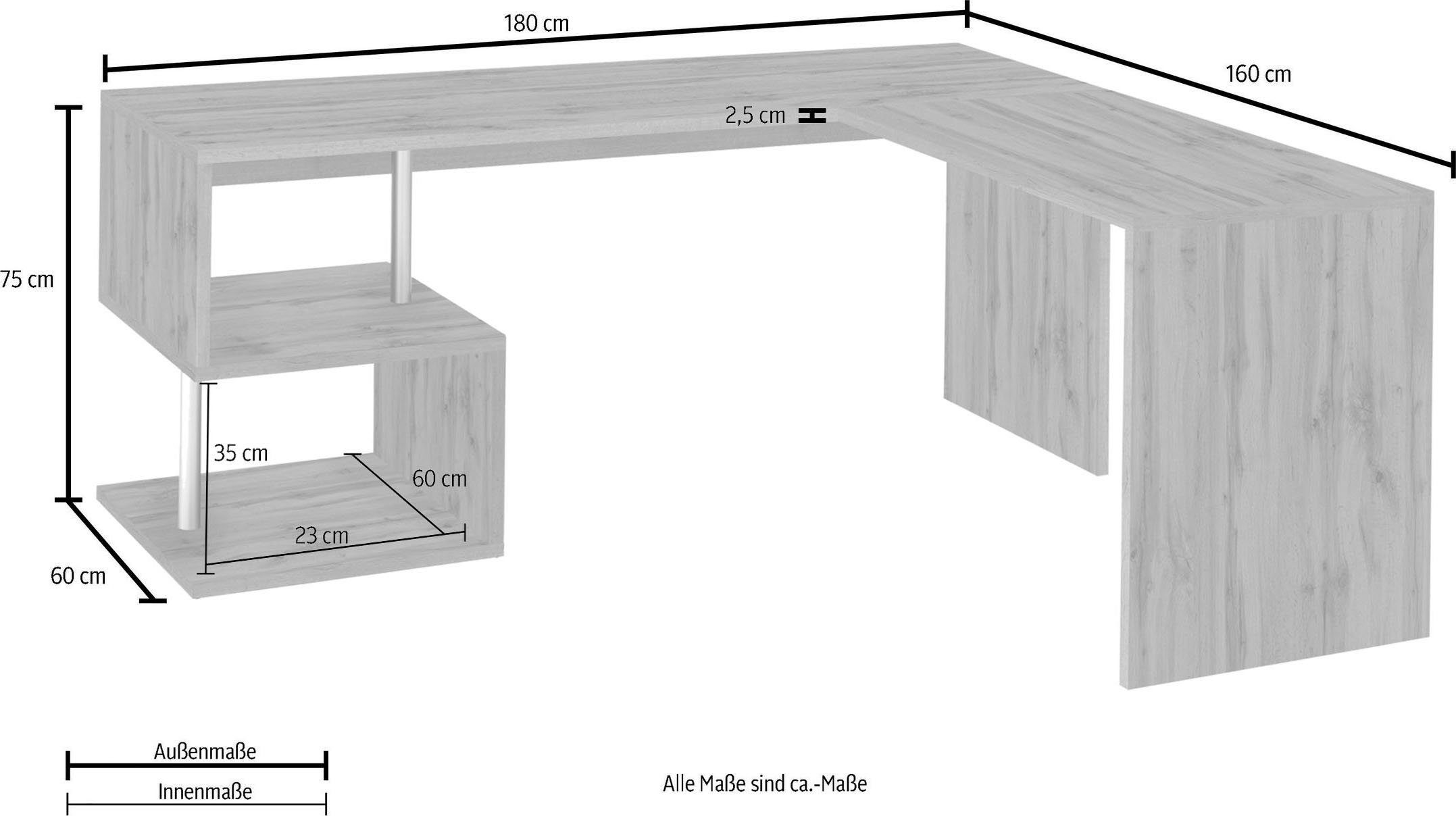 INOSIGN Hoekbureau Esse, Bureau in modern design met of zonder monitorsteun breedte 180/160 cm, made in italy