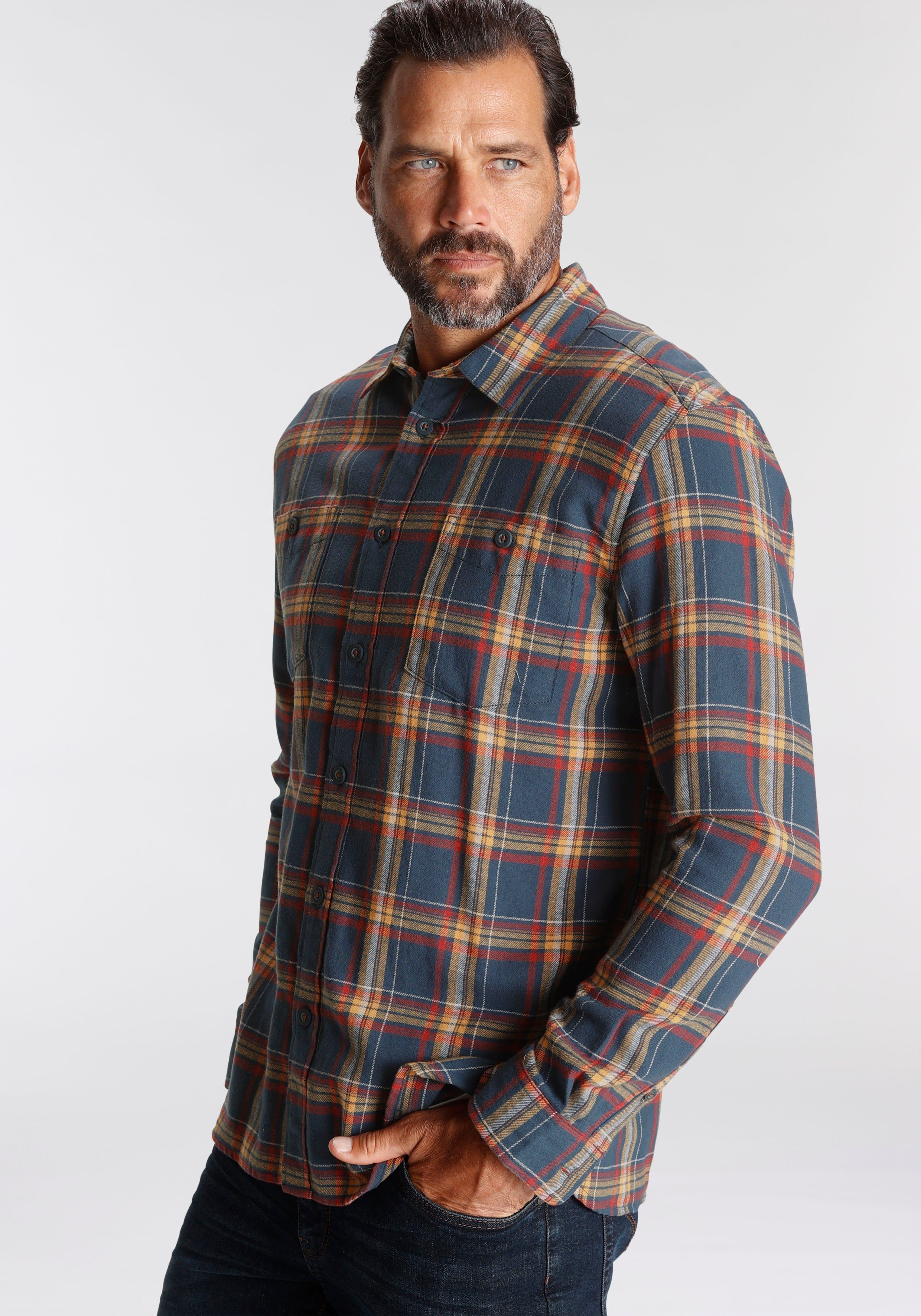 Man's World Flanellen overhemd met borstzakken heren casual overhemden maat XXL (45/46) blauw