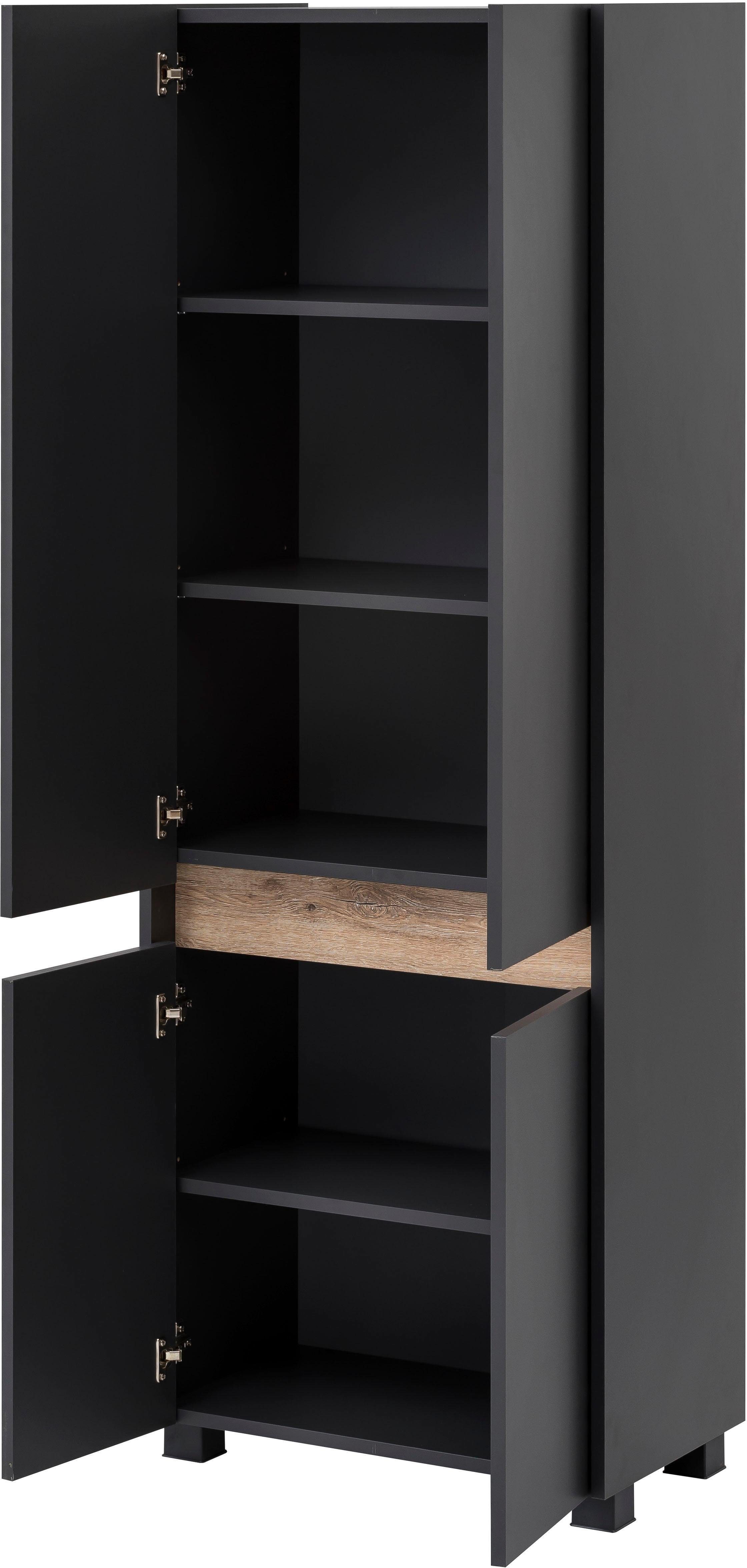 Schildmeyer Hoge kast Cosmo in verschillende kleuren Made in Germany Breedte 57 cm, badkamerkast, lijst in moderne wildeiken-look