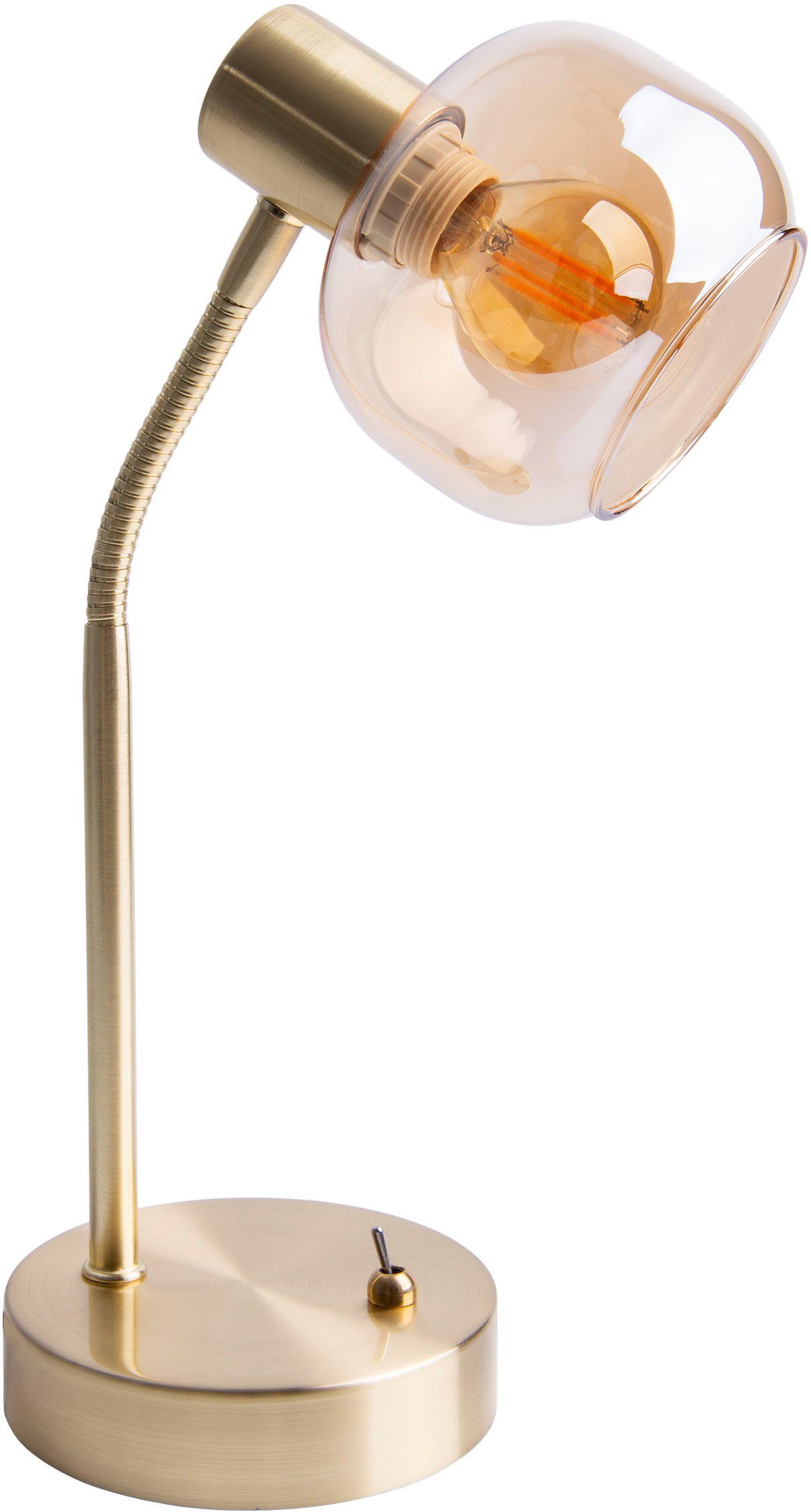 näve Tafellamp LIBBY 1-arm flexibel verstelbare glazen kap in amber getint excl. 1xe14 (1 stuk)
