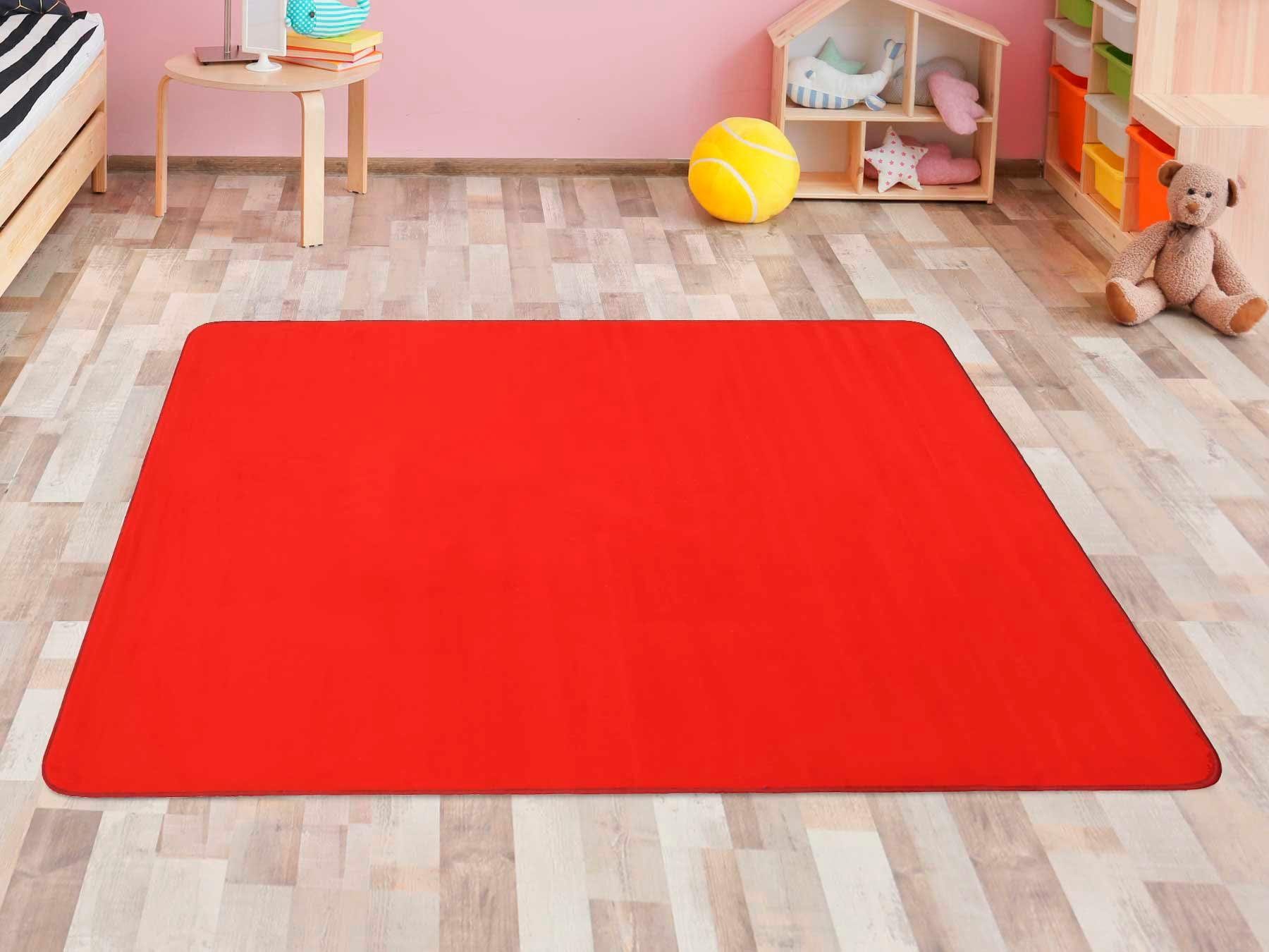 Primaflor-Ideen in Textil Kindervloerkleed RONDE ZITPLEK Speelkleed, ideaal in de kinderkamer speelkleden maat 140 cm x 200 cm x 5 mm rood