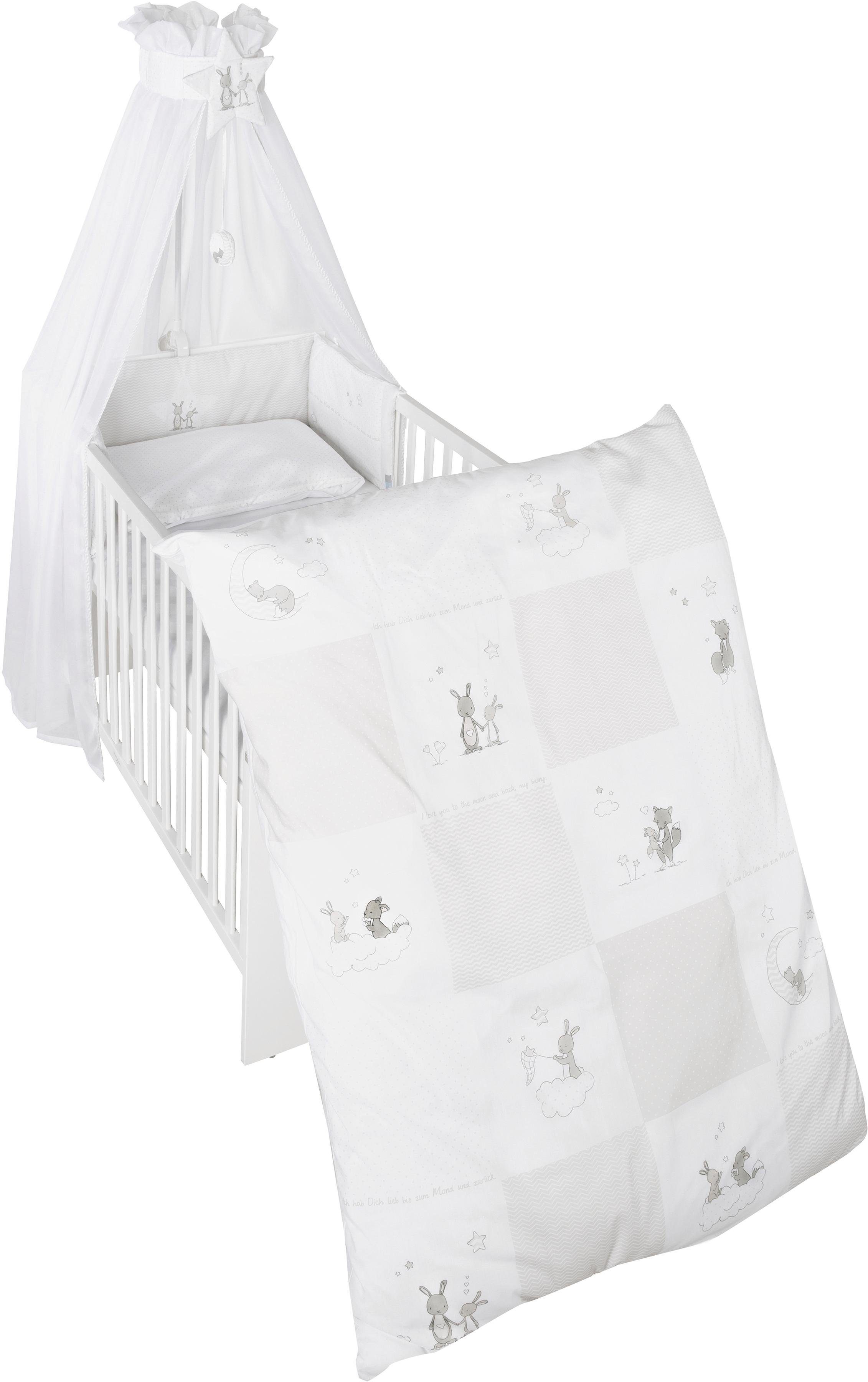 Roba Toebehoren voor hemelbed Fox & Bunny 4-delig, met overtrekset, hoofdbeschermer en hemel bedonderdelen wit