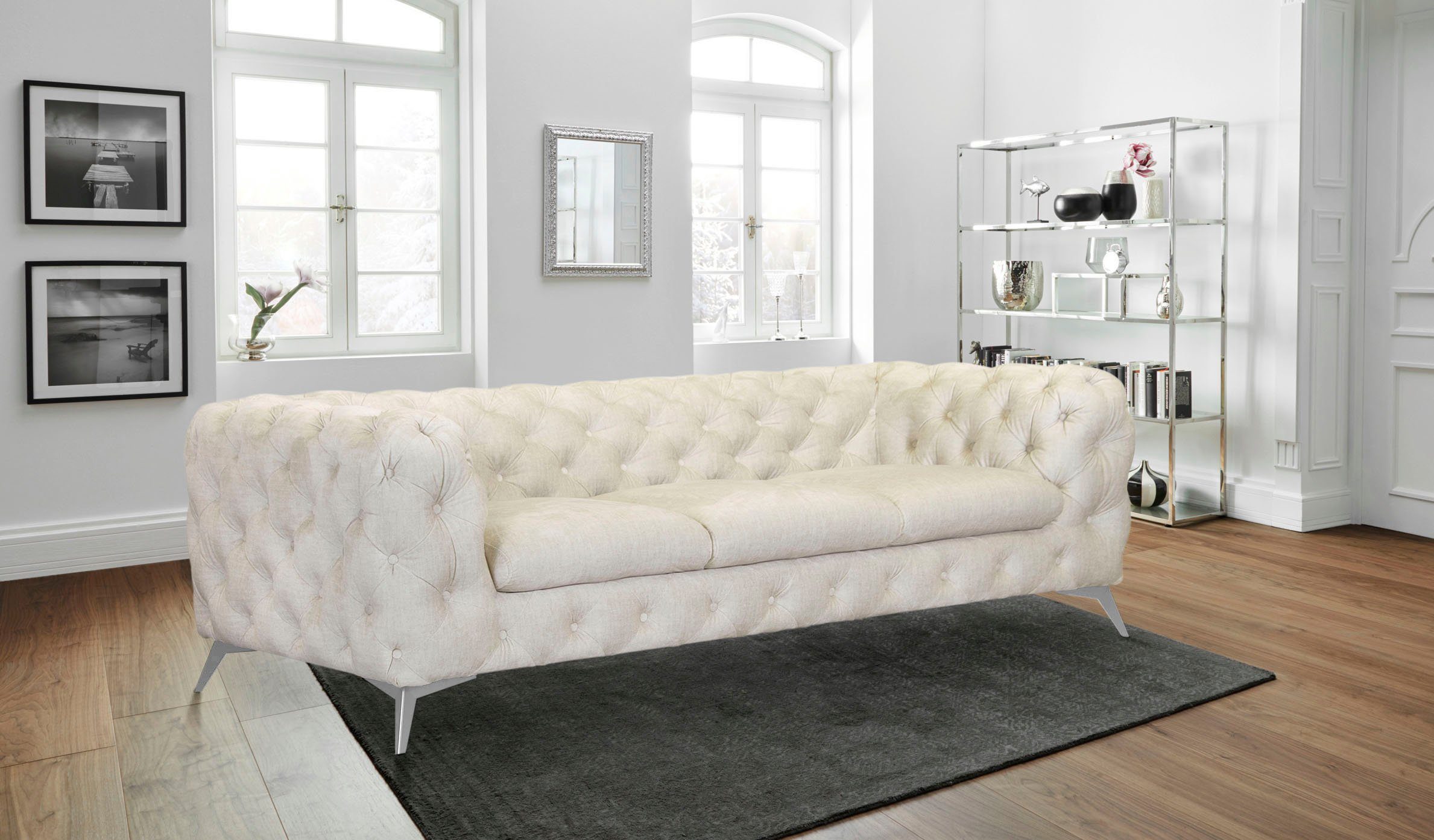 Leonique Chesterfield-bank Glynis luxueuze capitonnage, moderne chesterfield look, kleur van de poten ter keuze