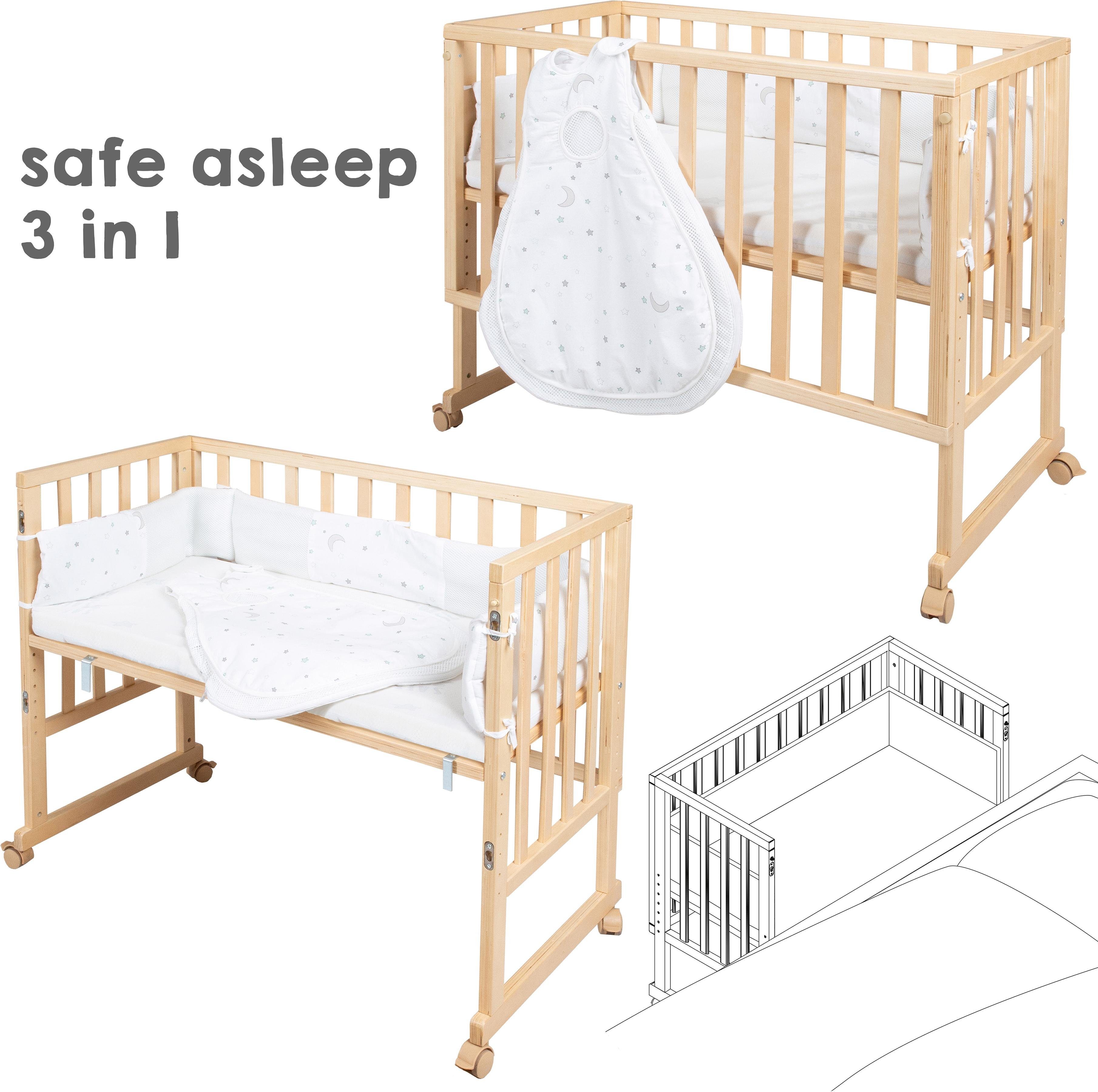 Roba® Wieg Safe asleep® 3-in-1 Magische sterren, naturel (4-delig)