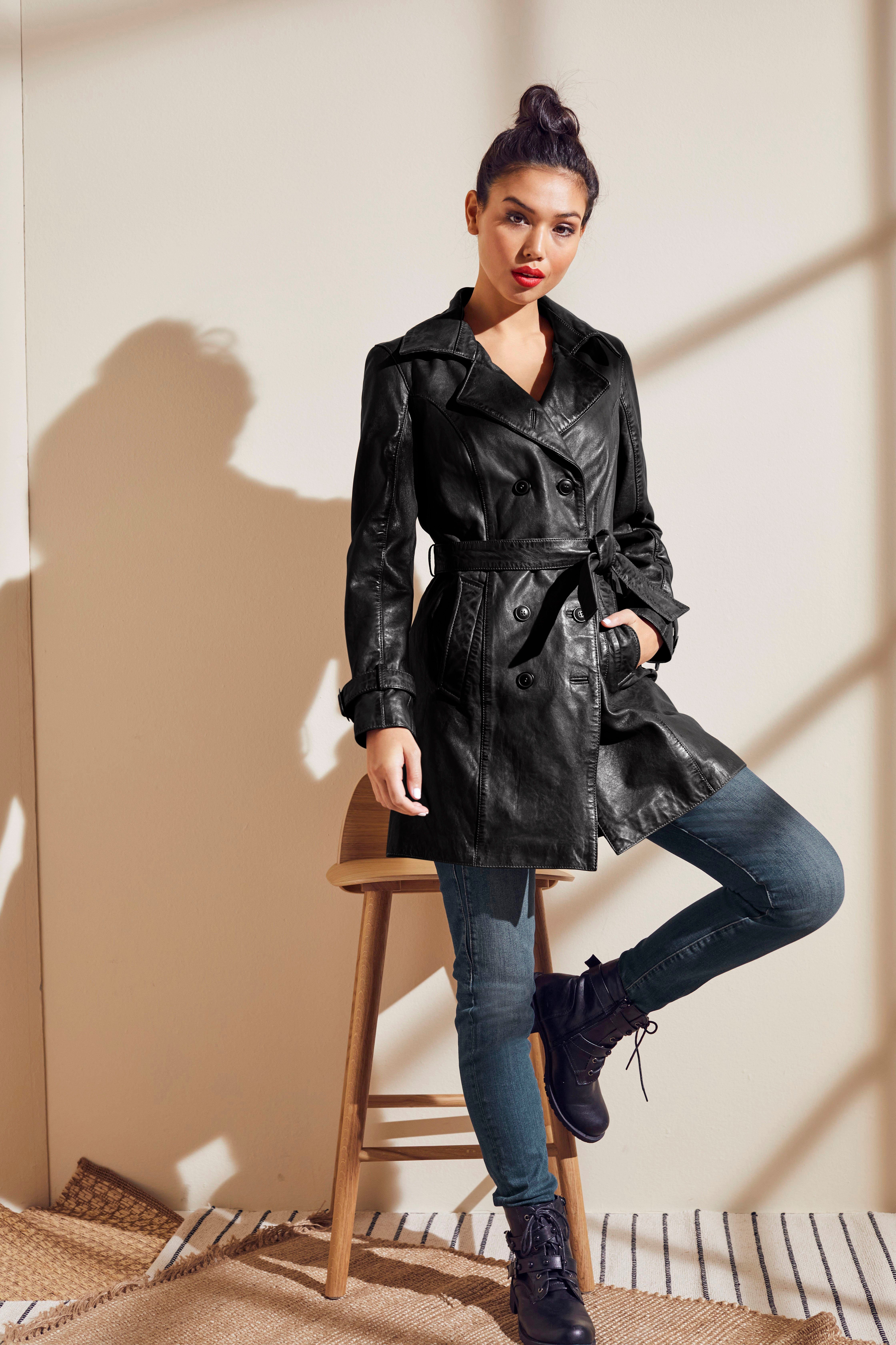 Mauritius Lange, leren jas GWTaresa Leren trenchcoat met strikriem (2-delig, Met een bindceintuur)