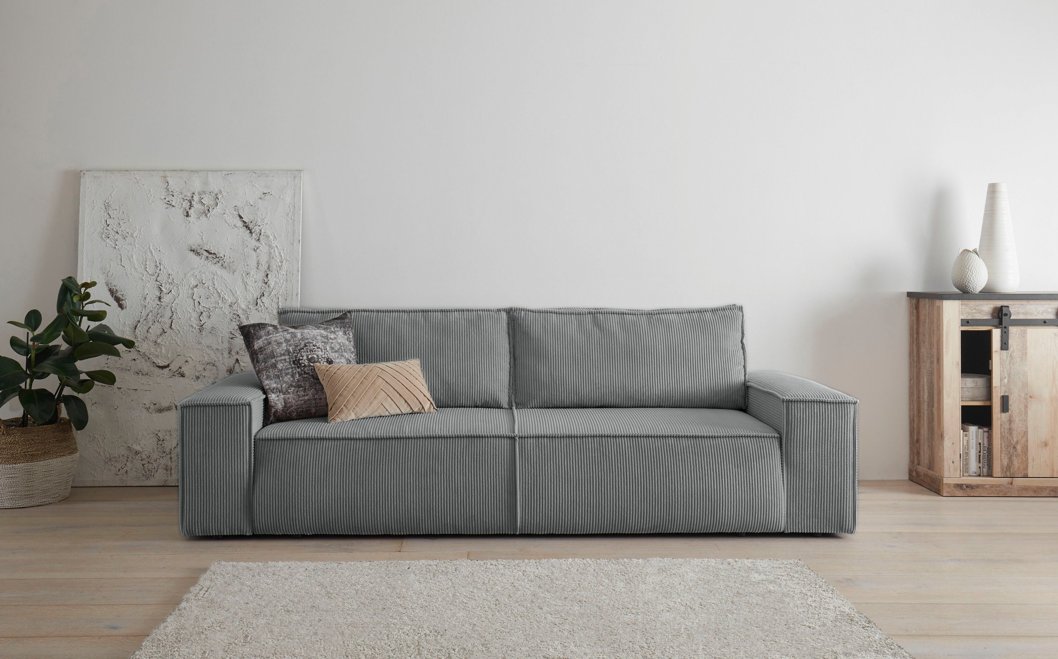Home affaire 3-zitsbank SHERWOOD slaapbank (257 cm) ribfluweel, velours, vintage lederlook