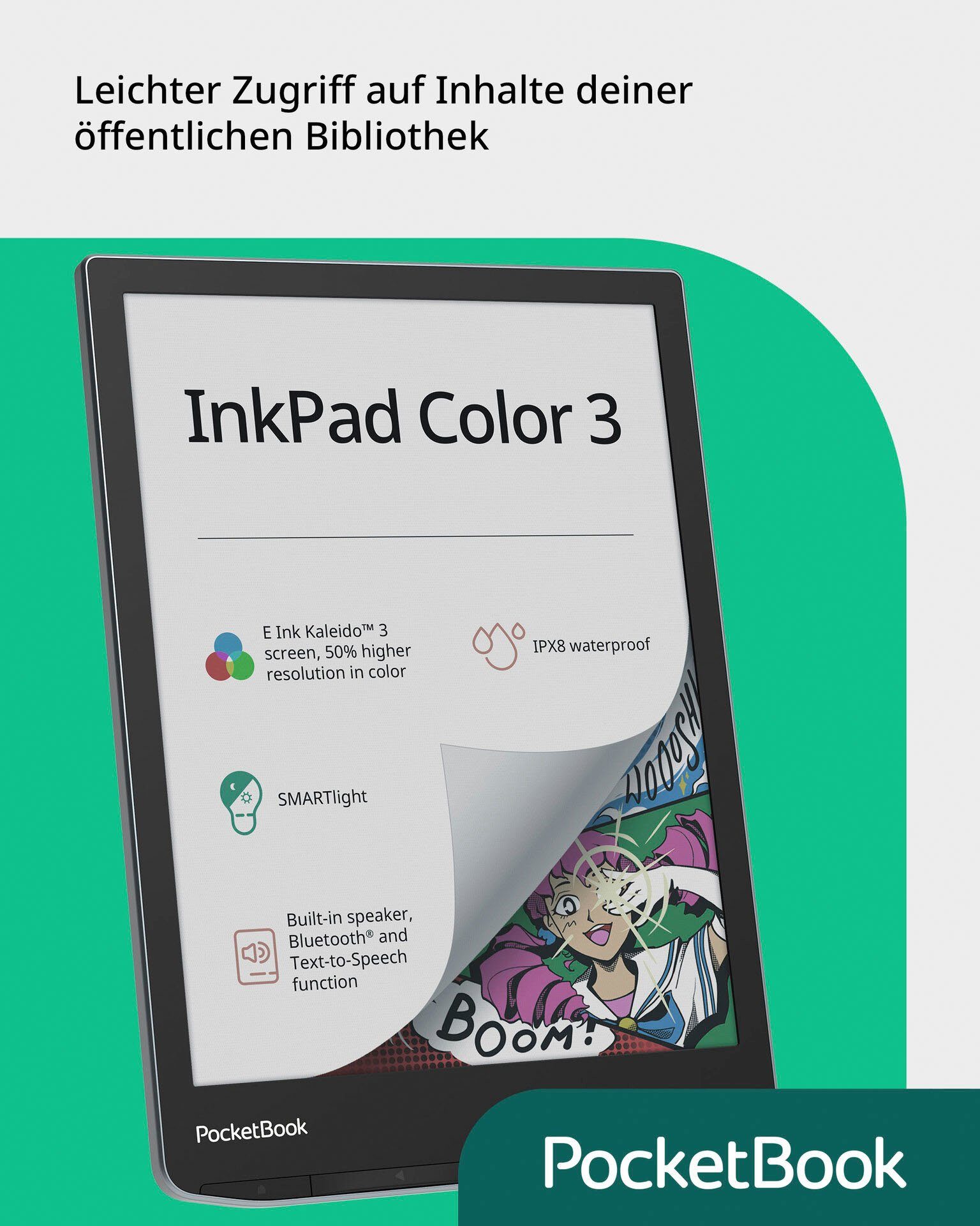 PocketBook E-reader InkPad Color 3, 7,8", E-book reader met luidspreker en bluetooth-interface