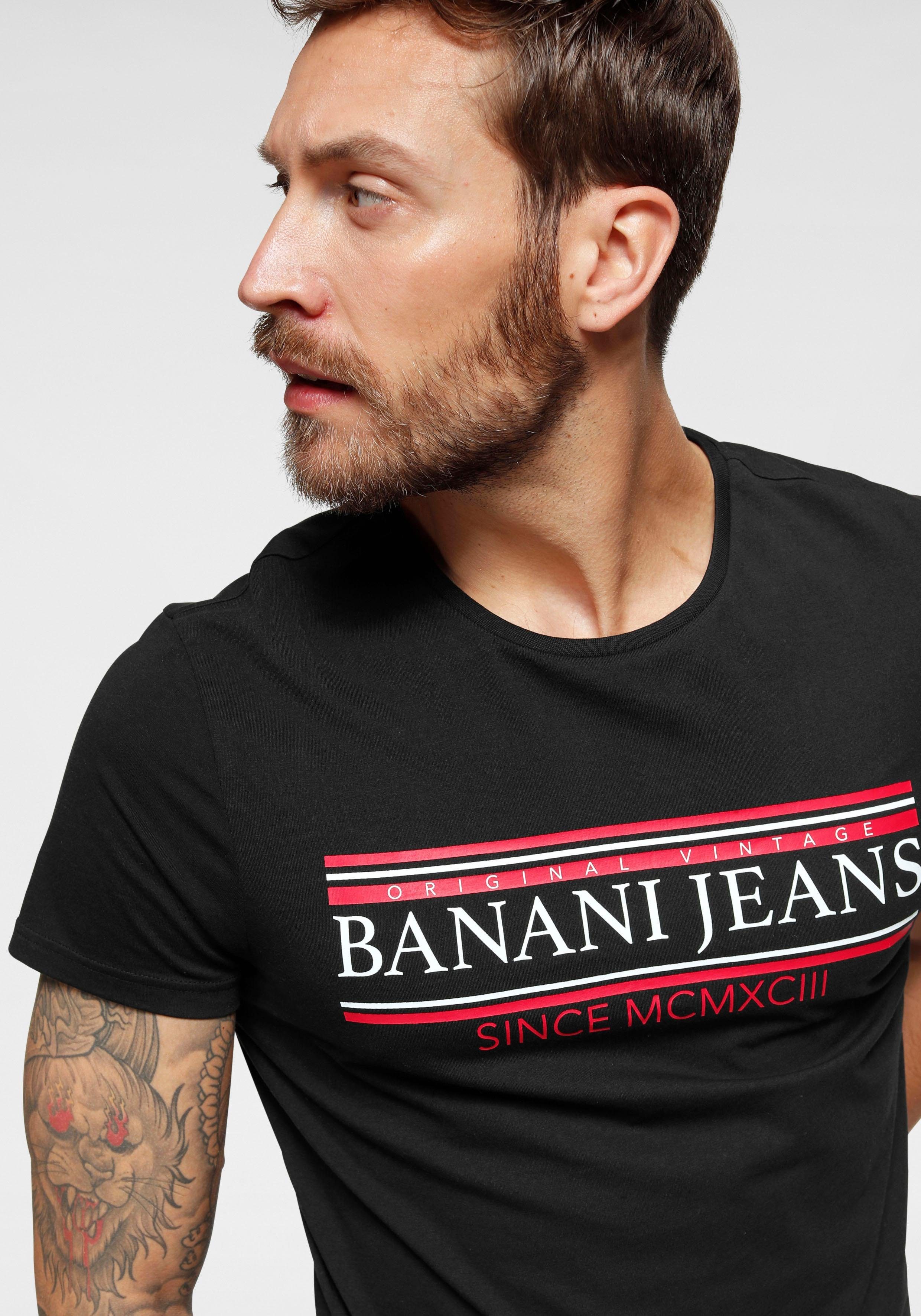 Bruno Banani T-shirt korte mouwen, smal gesneden, bedrukt, ronde hals