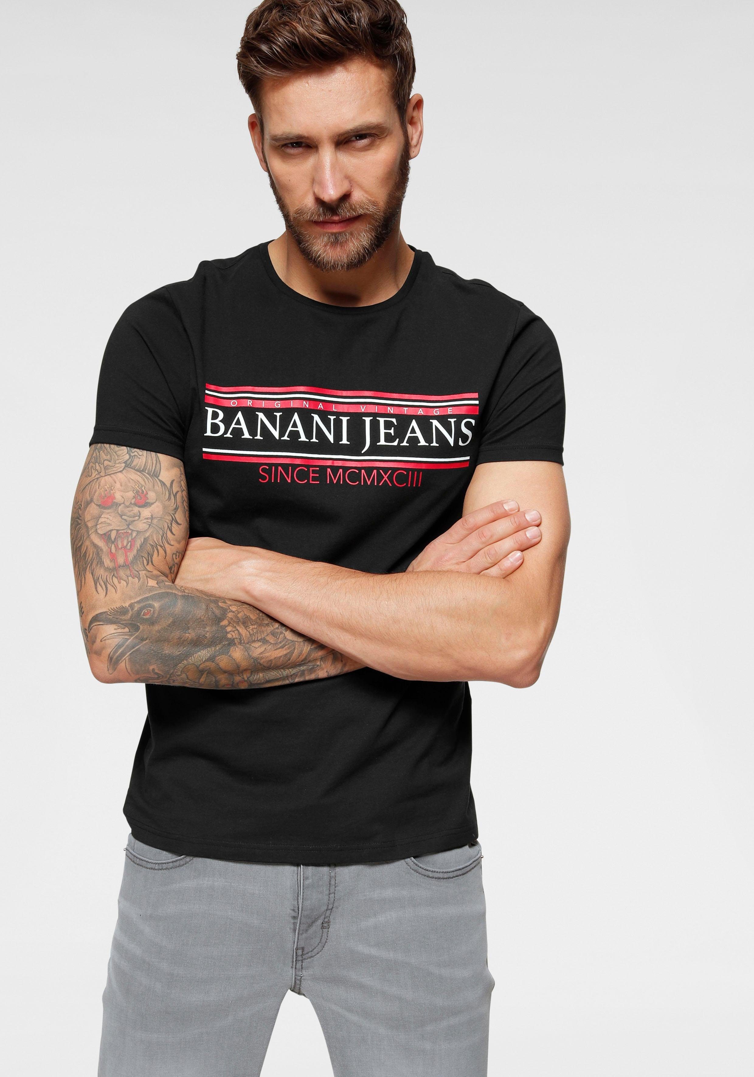 Bruno Banani T-shirt korte mouwen, smal gesneden, bedrukt, ronde hals