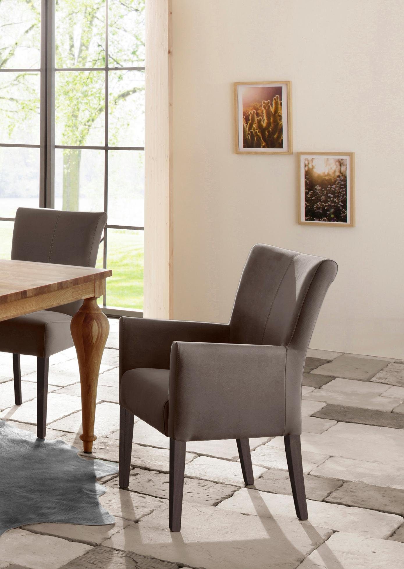 Home affaire Eetkamerstoel King Gestoffeerde stoel, fauteuil, massief houten frame 4 poot stoelen maat Luxe-microvezel bruin
