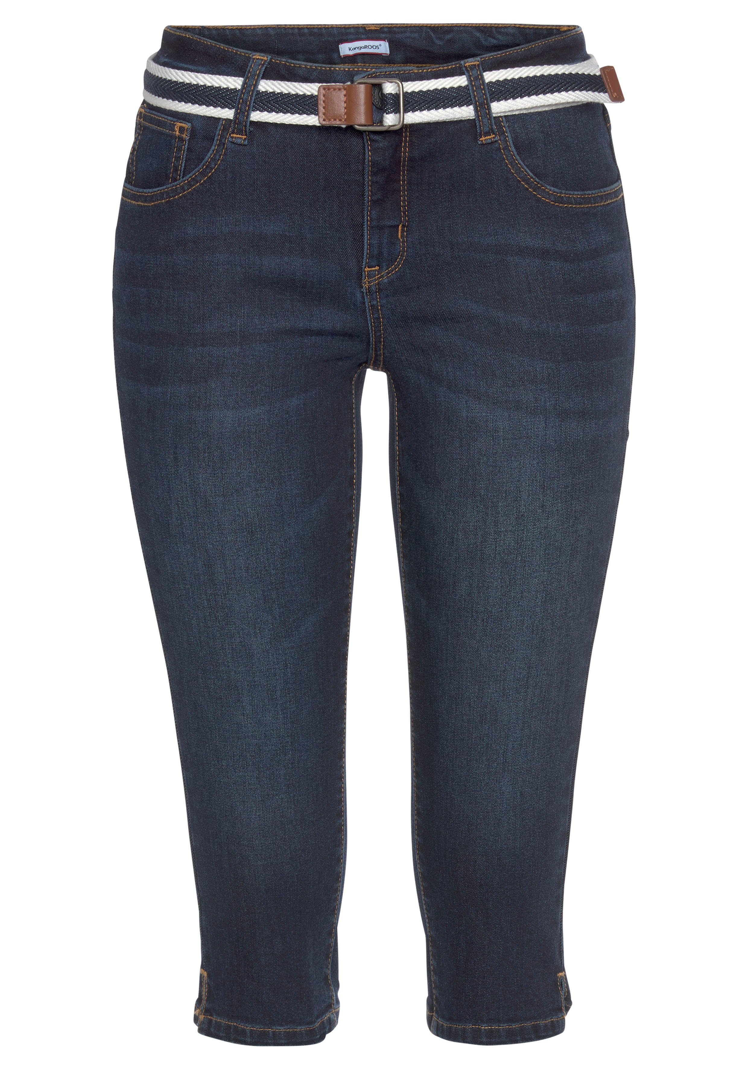 KangaROOS Capri jeans Capri-jeans met riem Skinny fit, met split, normale taille (set, Met een afneembare riem)