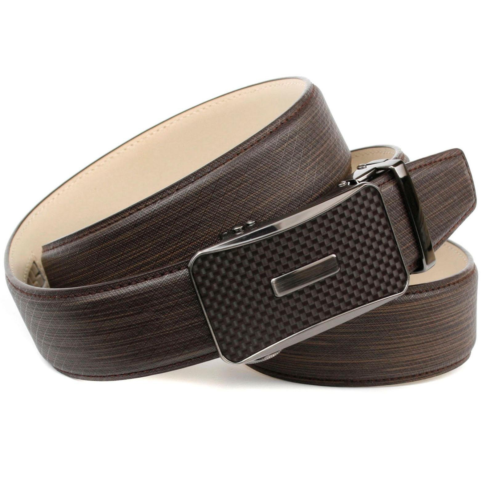 Anthoni Crown Leren riem Met de hand genaaid met gekleurde carbon-gesp heren riemen maat 85 bruin