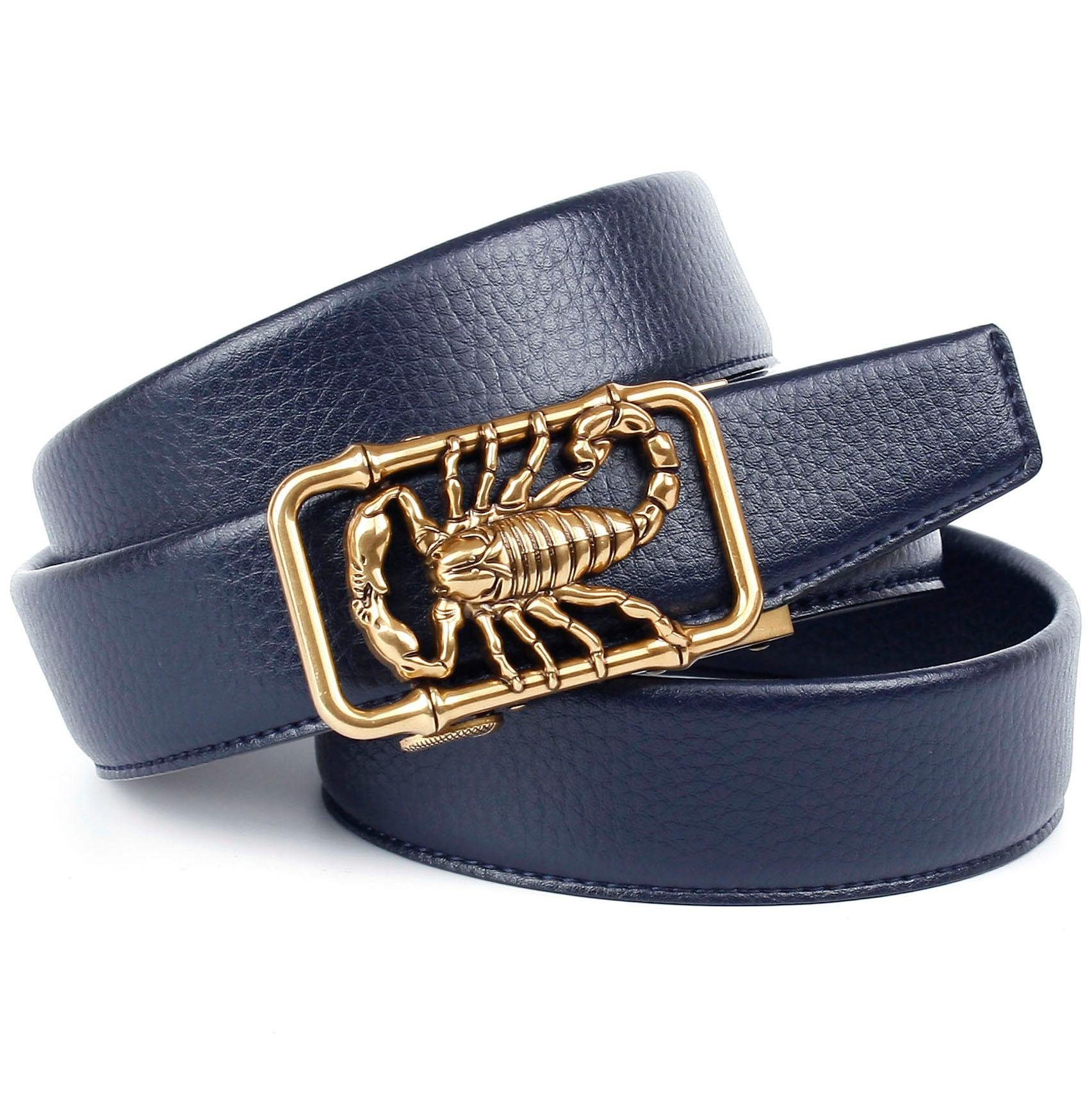 Anthoni Crown Leren riem met schorpioen-motiefgesp heren riemen maat 95 blauw