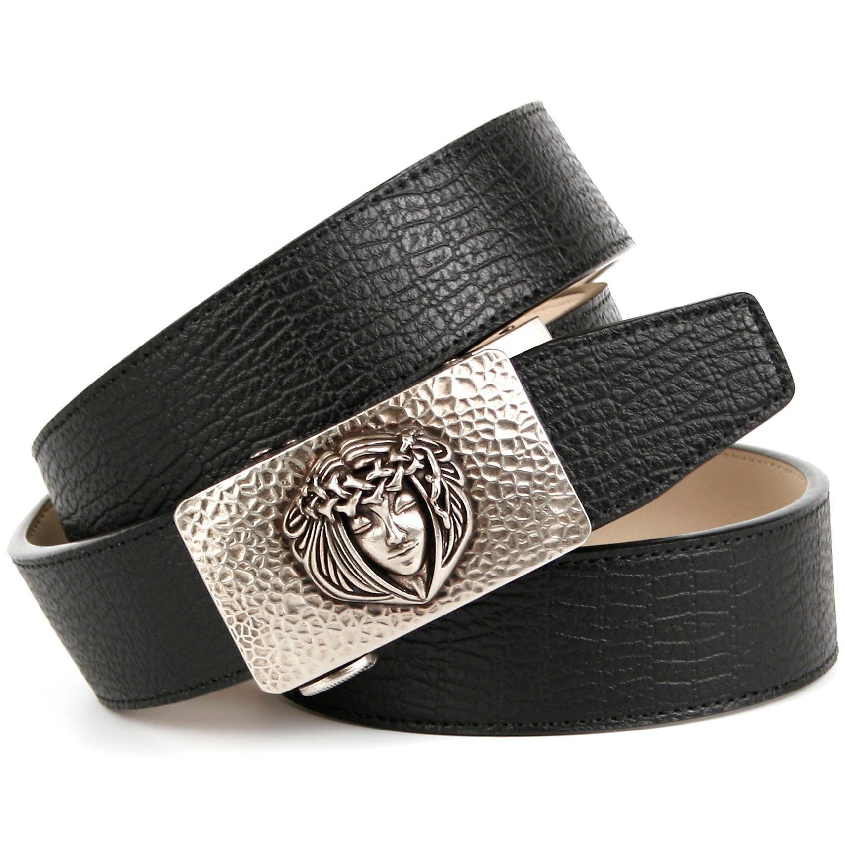 Anthoni Crown Leren riem Zwarte riem met automatische gesp