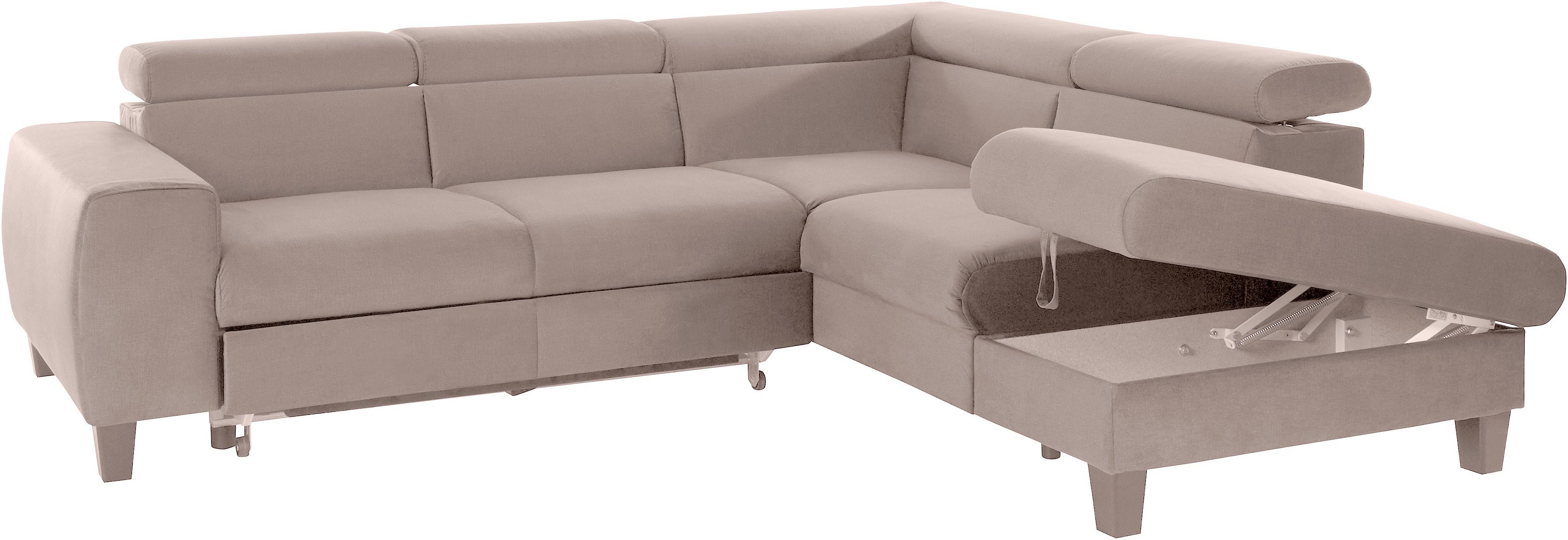 COTTA Hoekbank Morven L-vorm met hoofdeindeverstelling keuze met bedfunctie, bedlade & draadloze oplader