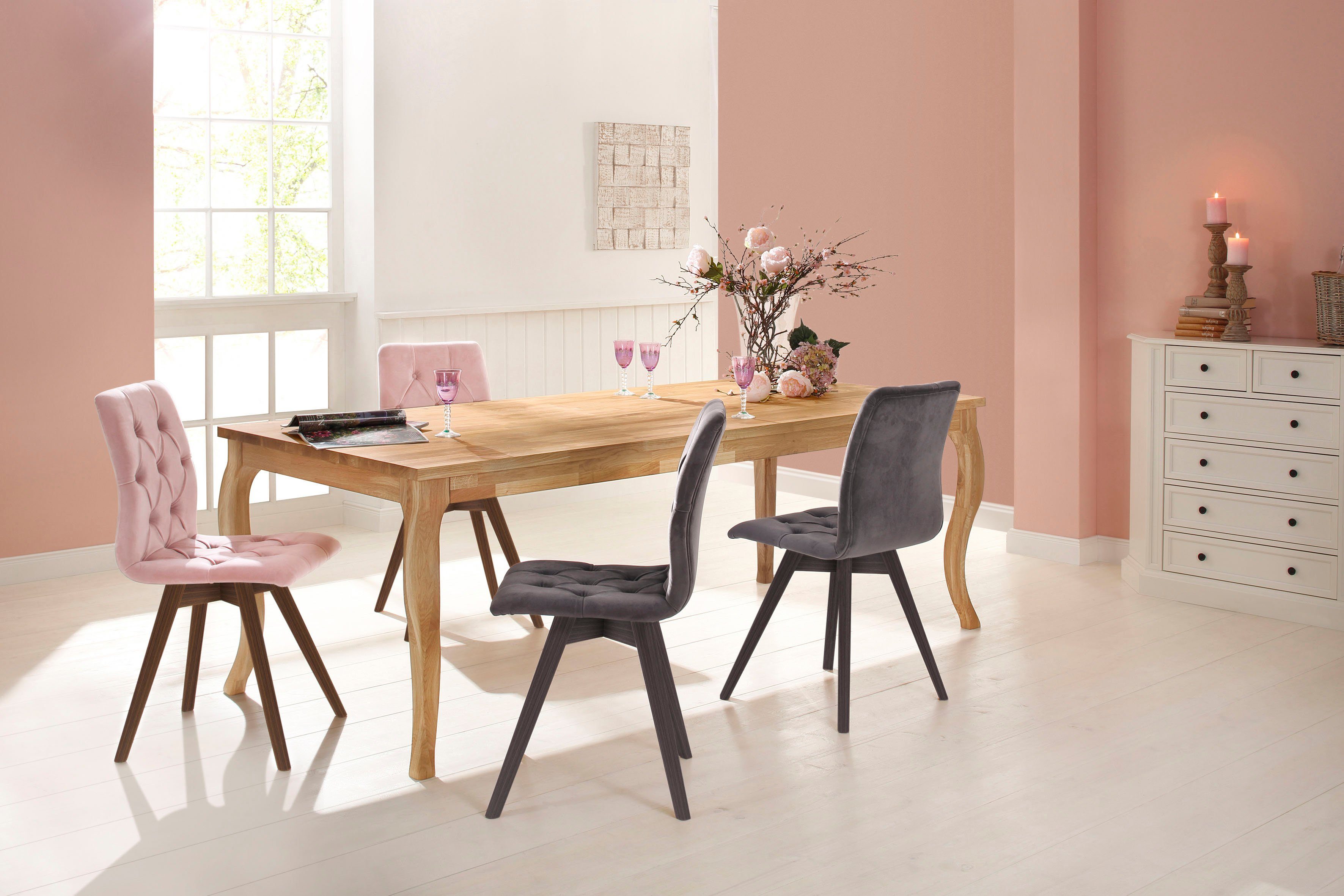 andas Eetkamerstoel Rania met massief houten poten (set, 2 stuks)