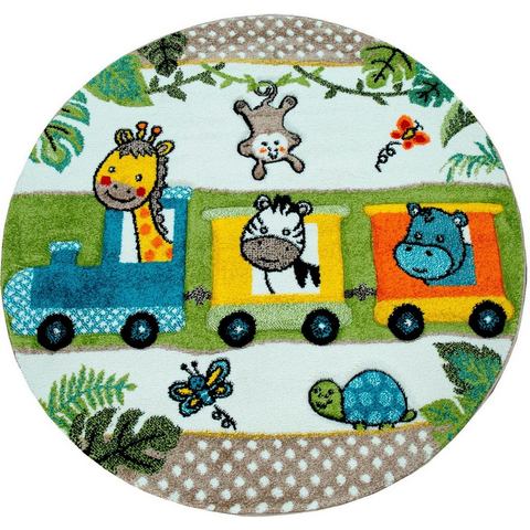 Paco Home Kindervloerkleed Diamond 635 3d-design, motief speelse dierentuindieren in de trein, kinderkamer