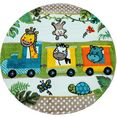 paco home vloerkleed voor de kinderkamer diamond 635 3d-design, motief speelse dierentuindieren in de trein, kinderkamer groen