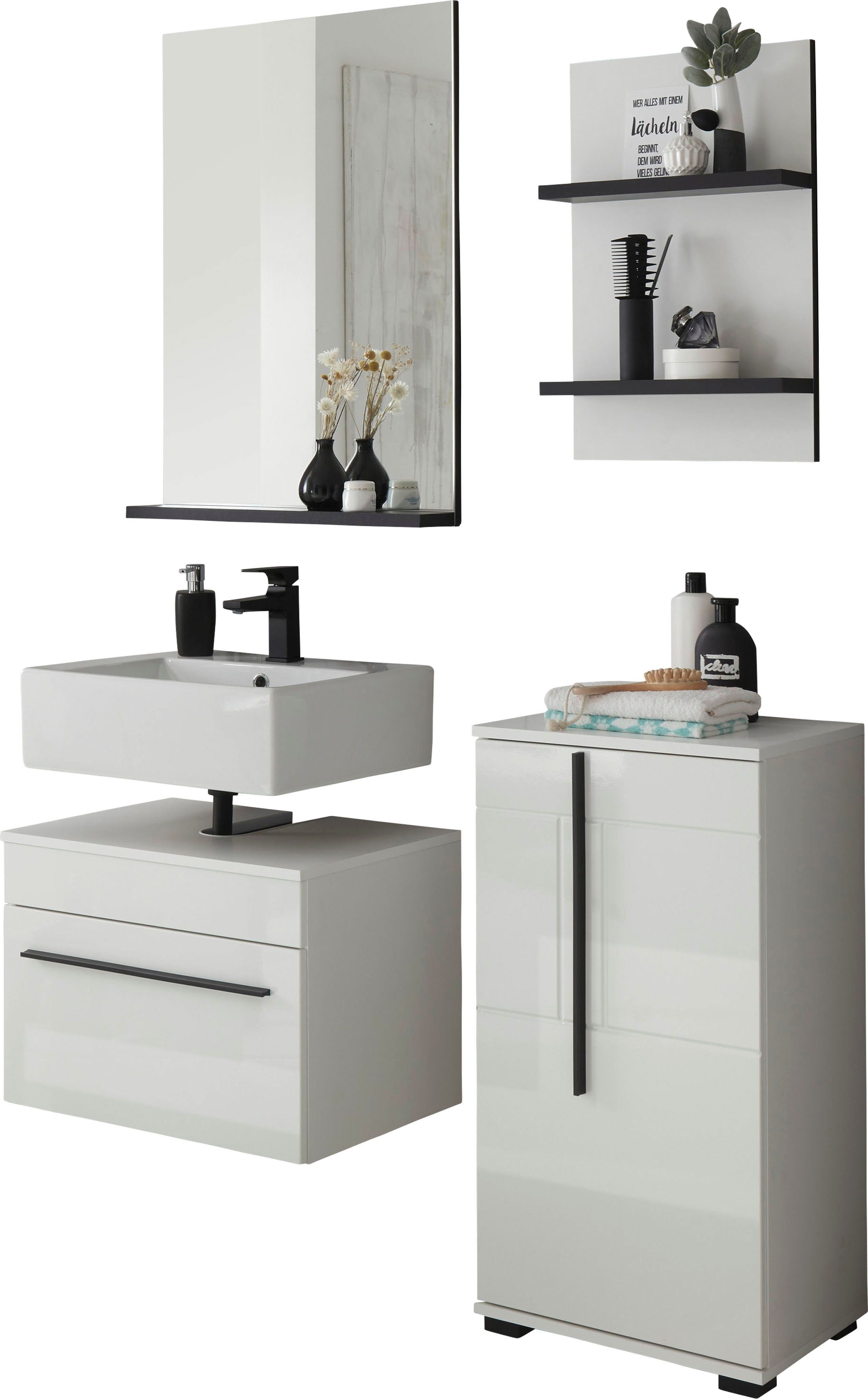 INOSIGN Badkamerserie Cantara, badkamer in modern ontwerp, 4-delig badkamer (set, 4-delig) badmeubelsets wit