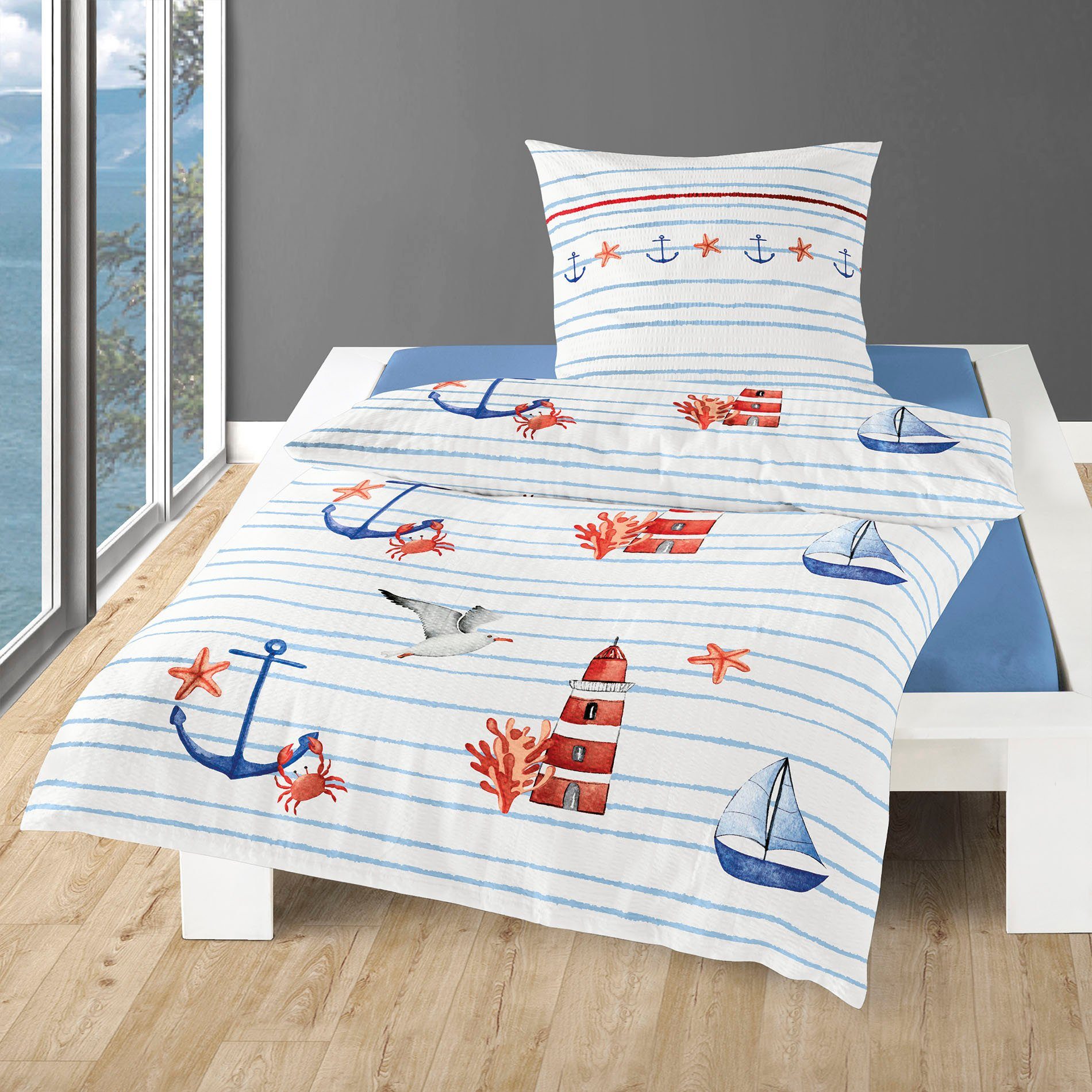 BIERBAUM Overtrekset Sea breeze met maritieme motieven (2-delig)
