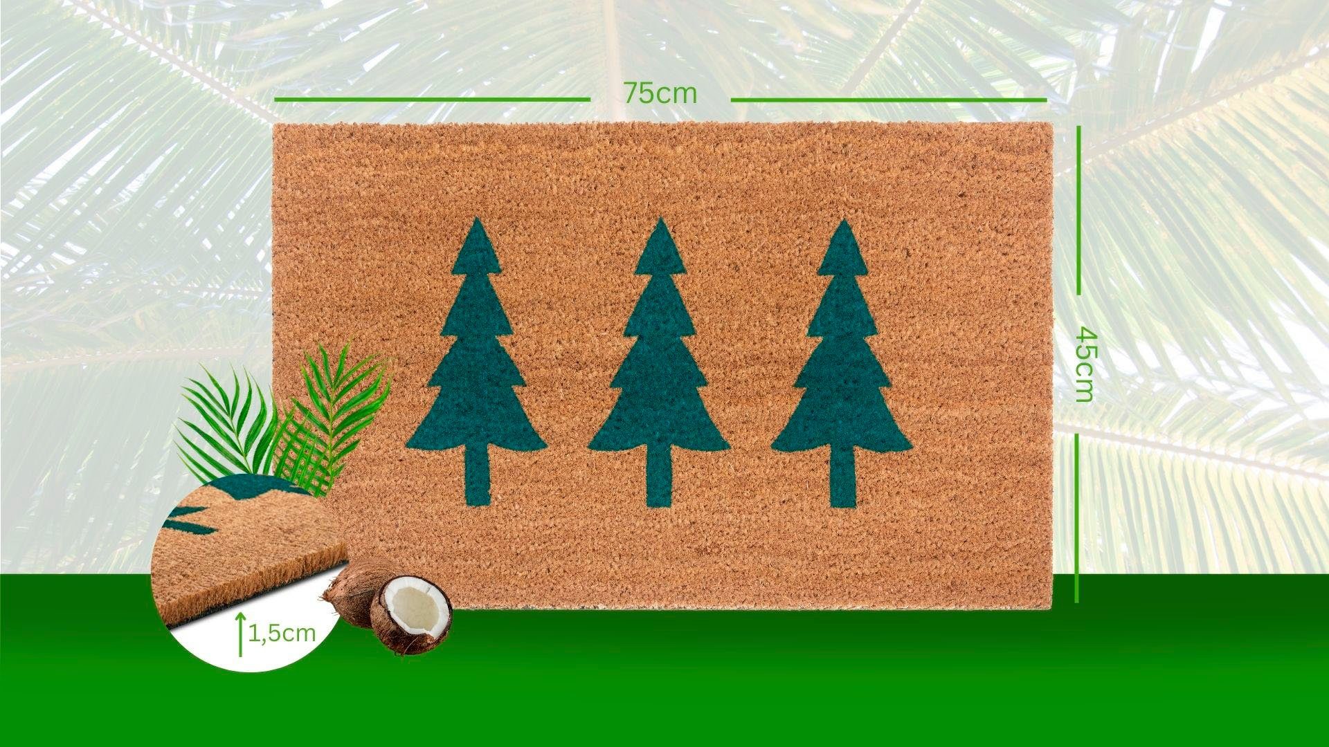 HANSE Home Mat Mix Mats Kokos Pine Trees Kerstmis, vuilafstotende mat, buiten, antislip, binnen, kokosmat