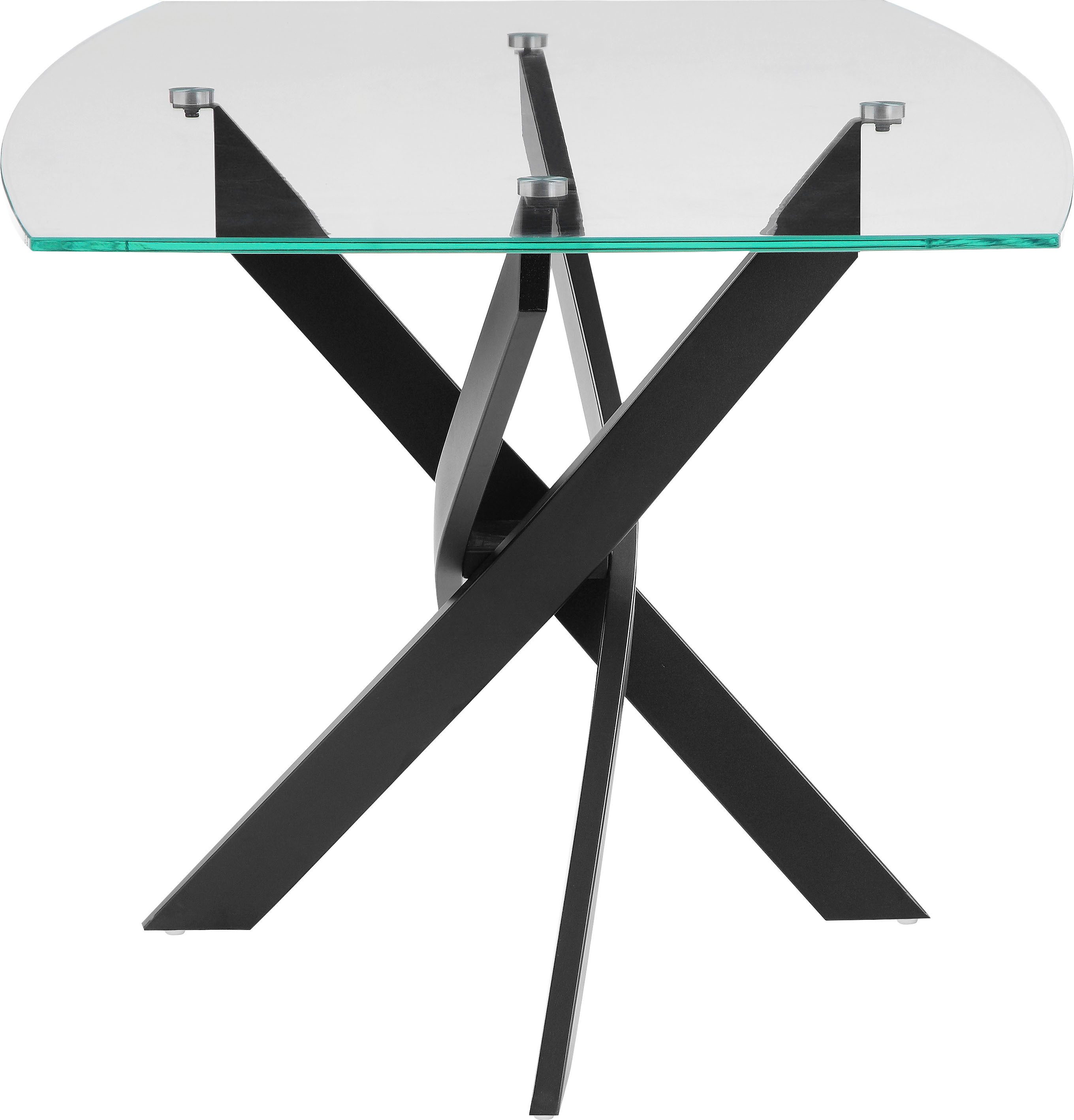 INOSIGN Eettafel Kairi Glazen tafelblad, gepoedercoat metalen frame, twee tafelbreedtes