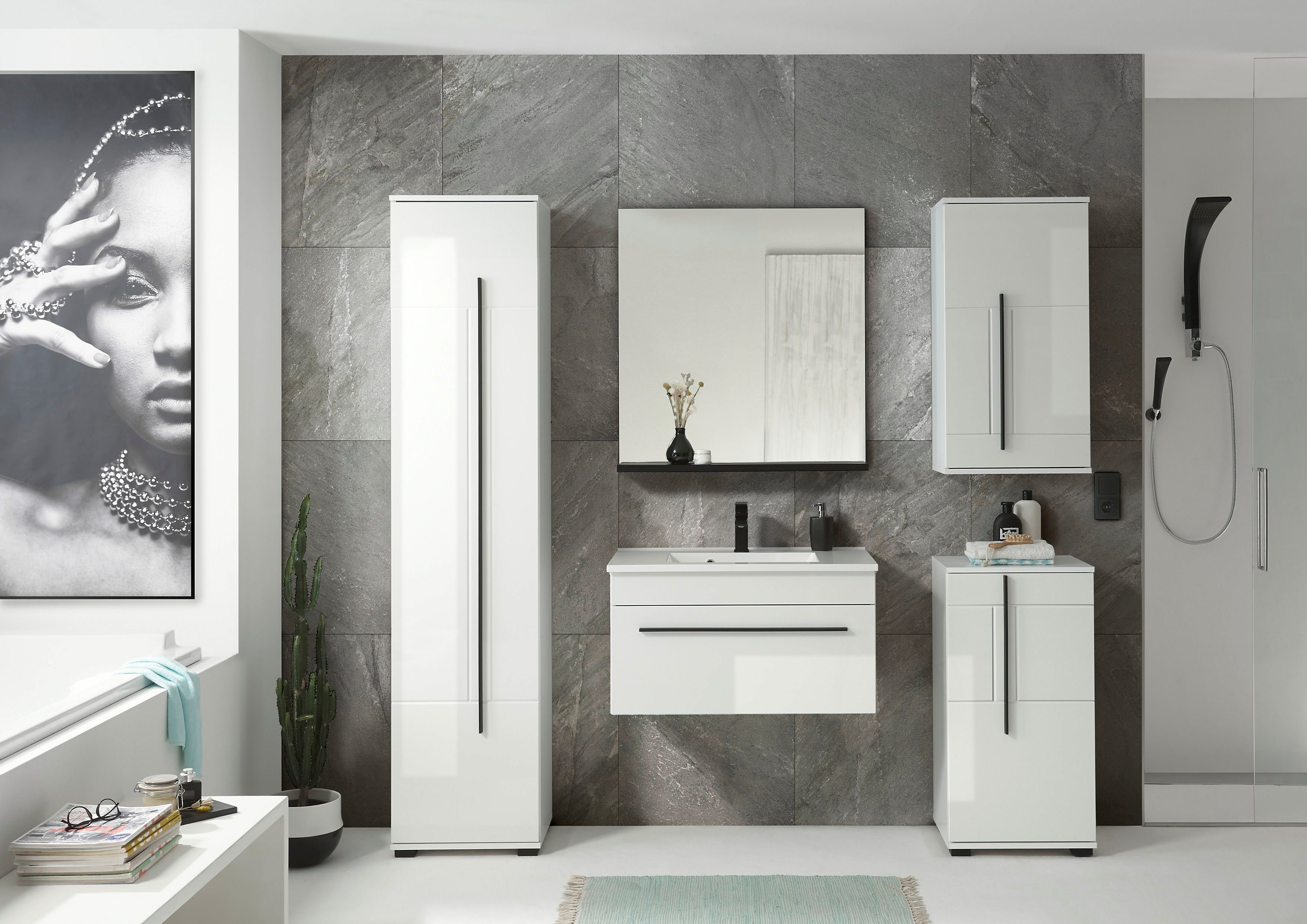 INOSIGN Hoge kast Cantara, Badschrank in Hochglanz Weiß, Hochschrank im modernen Design