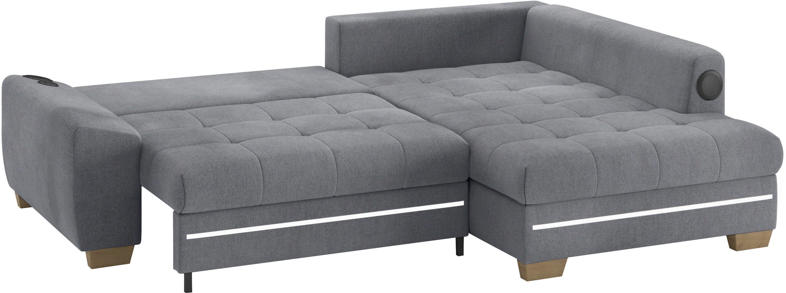 Mr. Couch Hoekbank Nikita II, L-vorm met koudschuim, rgb-led, geluidssysteem, optioneel met bed, bedlade
