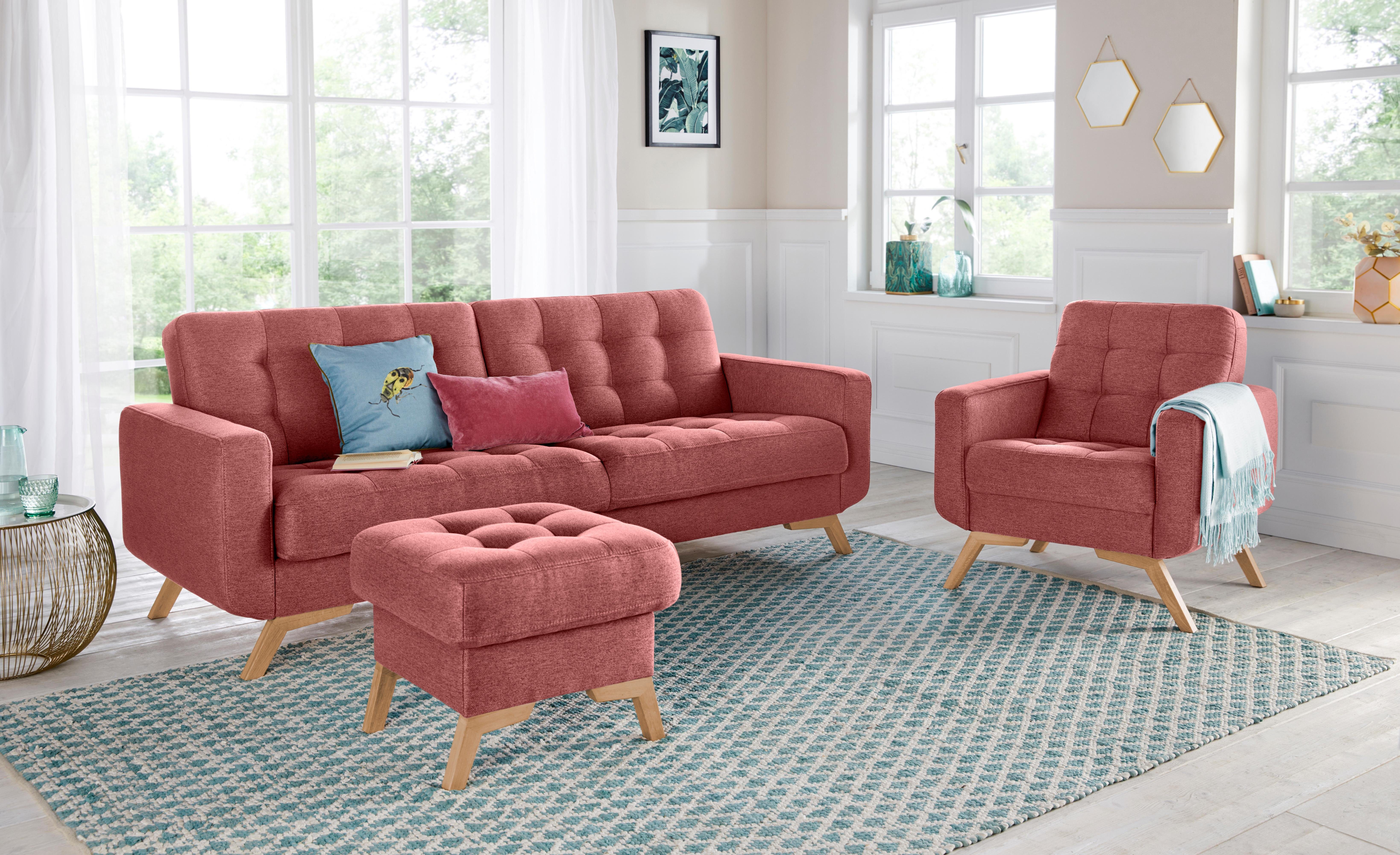 exxpo - sofa fashion 3-zitsbank Fiord, actueel design, geweldige afwerking in zitting en rug comfortabel, optioneel kantelbank met bedfunctie en bedlade, houten voet