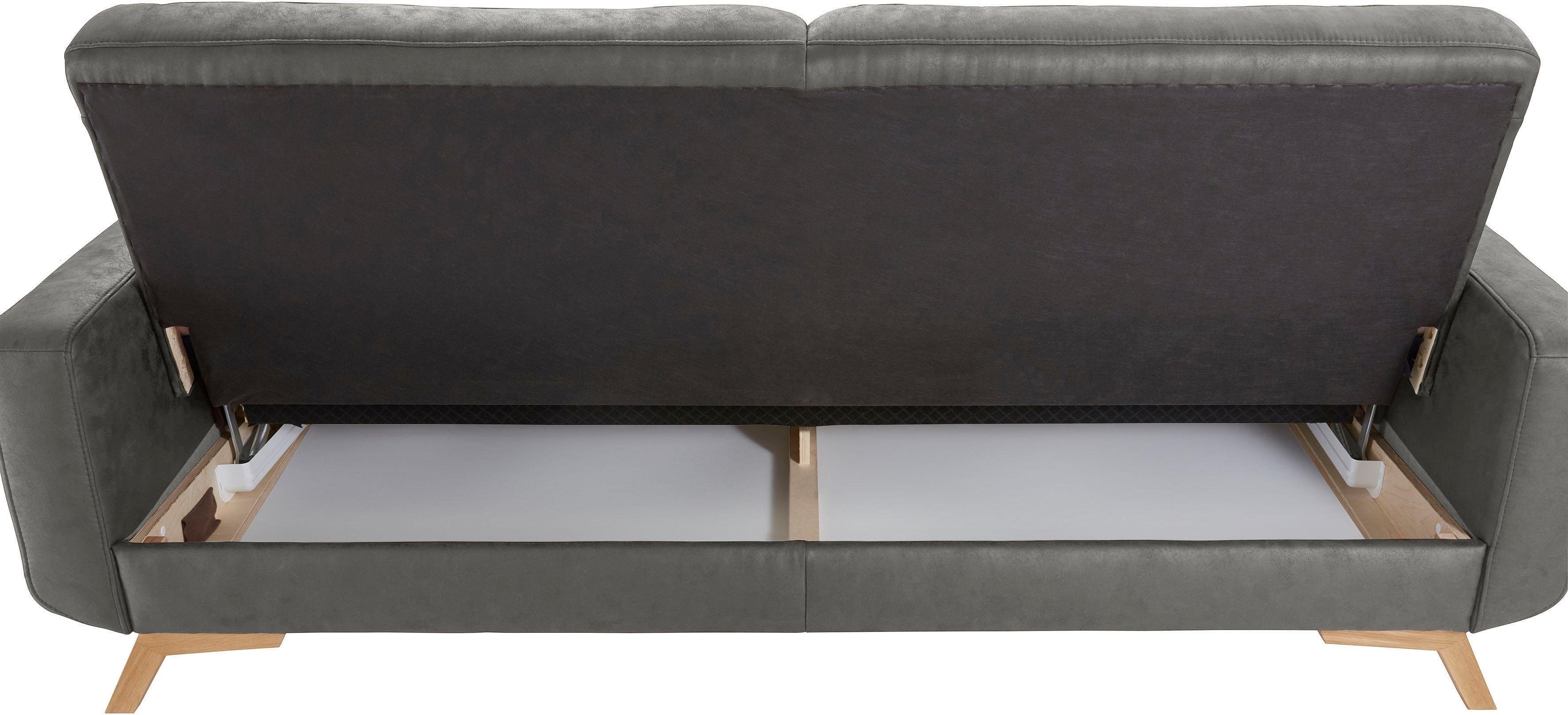 exxpo - sofa fashion 3-zitsbank Fiord, actueel design, geweldige afwerking in zitting en rug comfortabel, optioneel kantelbank met bedfunctie en bedlade, houten voet