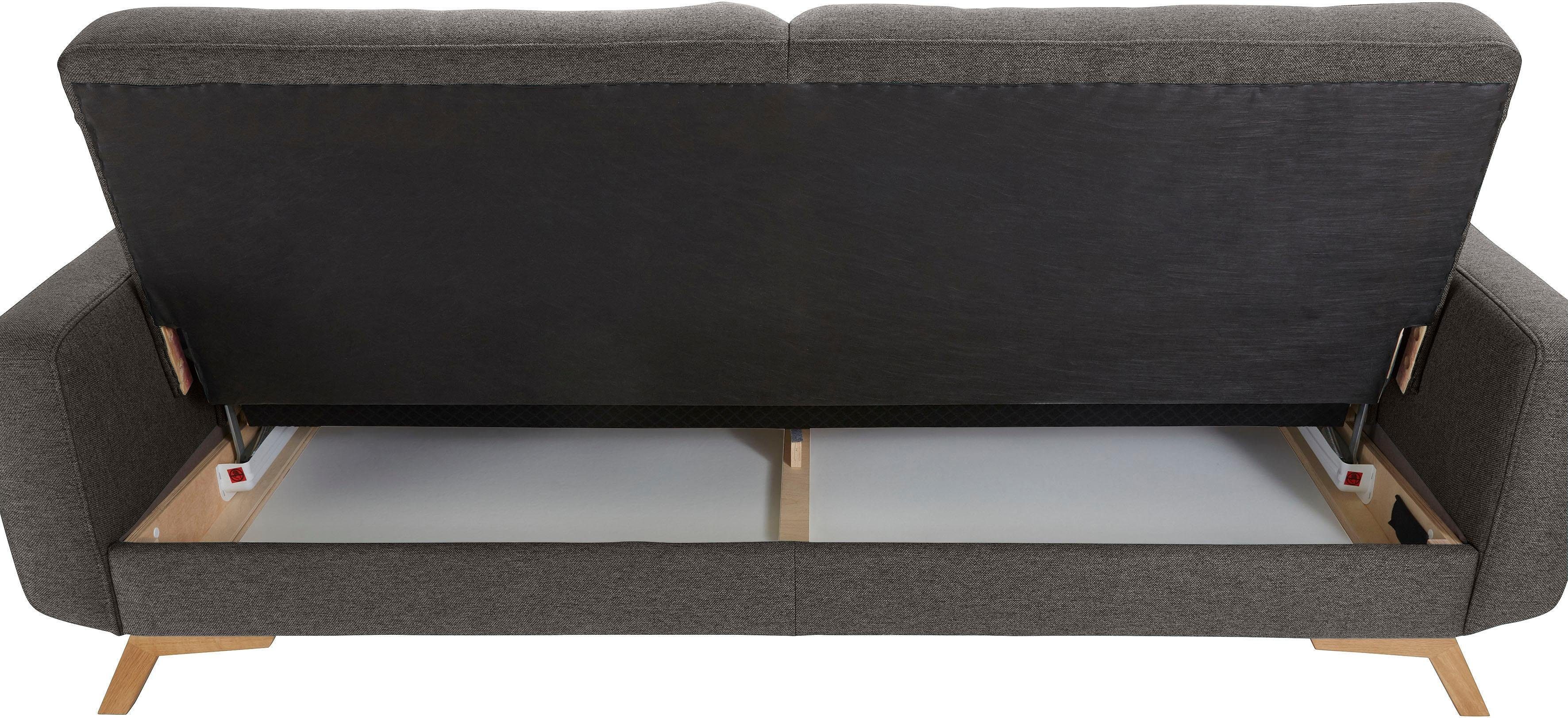 exxpo - sofa fashion 3-zitsbank Fiord, actueel design, geweldige afwerking in zitting en rug comfortabel, optioneel kantelbank met bedfunctie en bedlade, houten voet