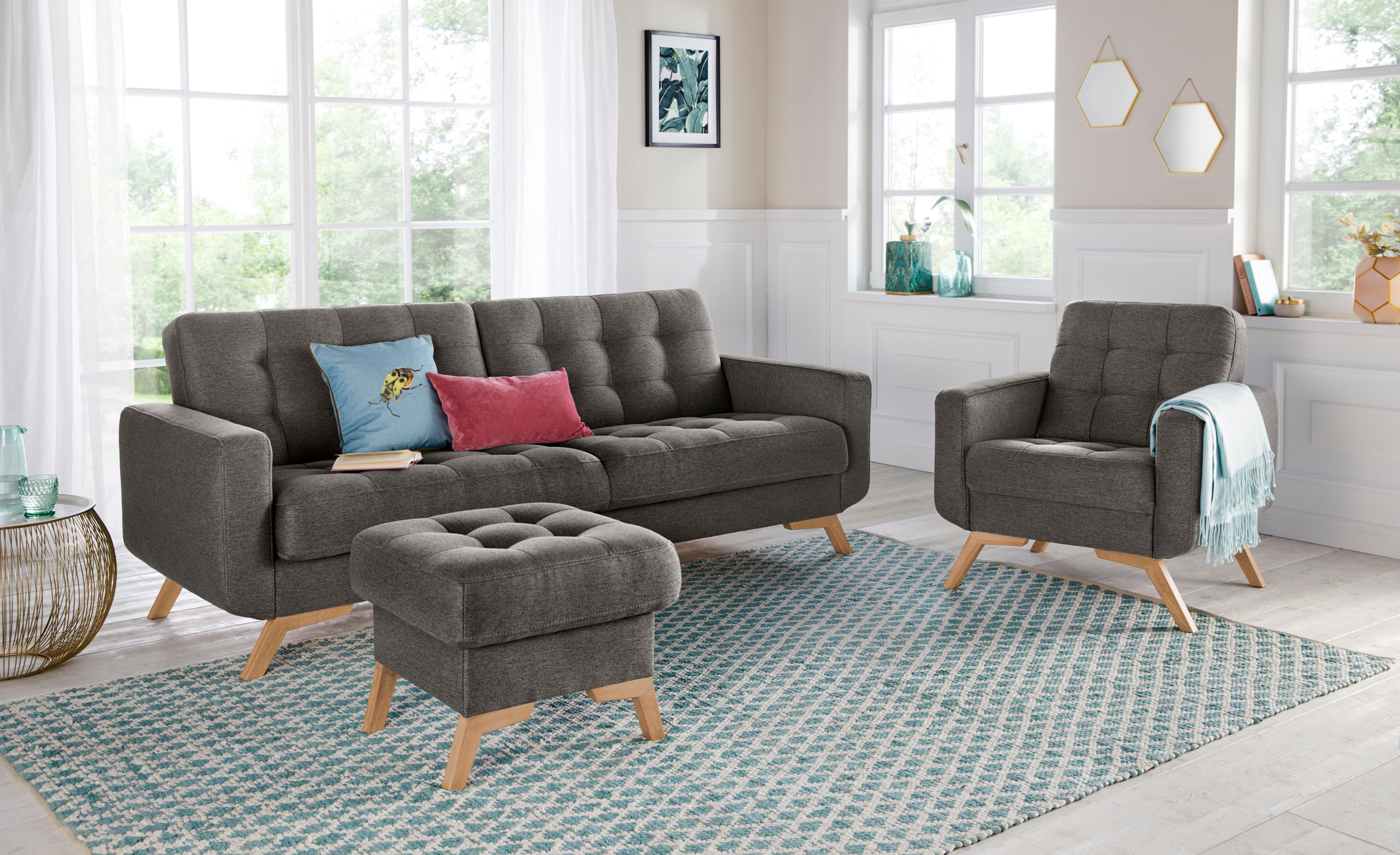 exxpo - sofa fashion 3-zitsbank Fiord, actueel design, geweldige afwerking in zitting en rug comfortabel, optioneel kantelbank met bedfunctie en bedlade, houten voet