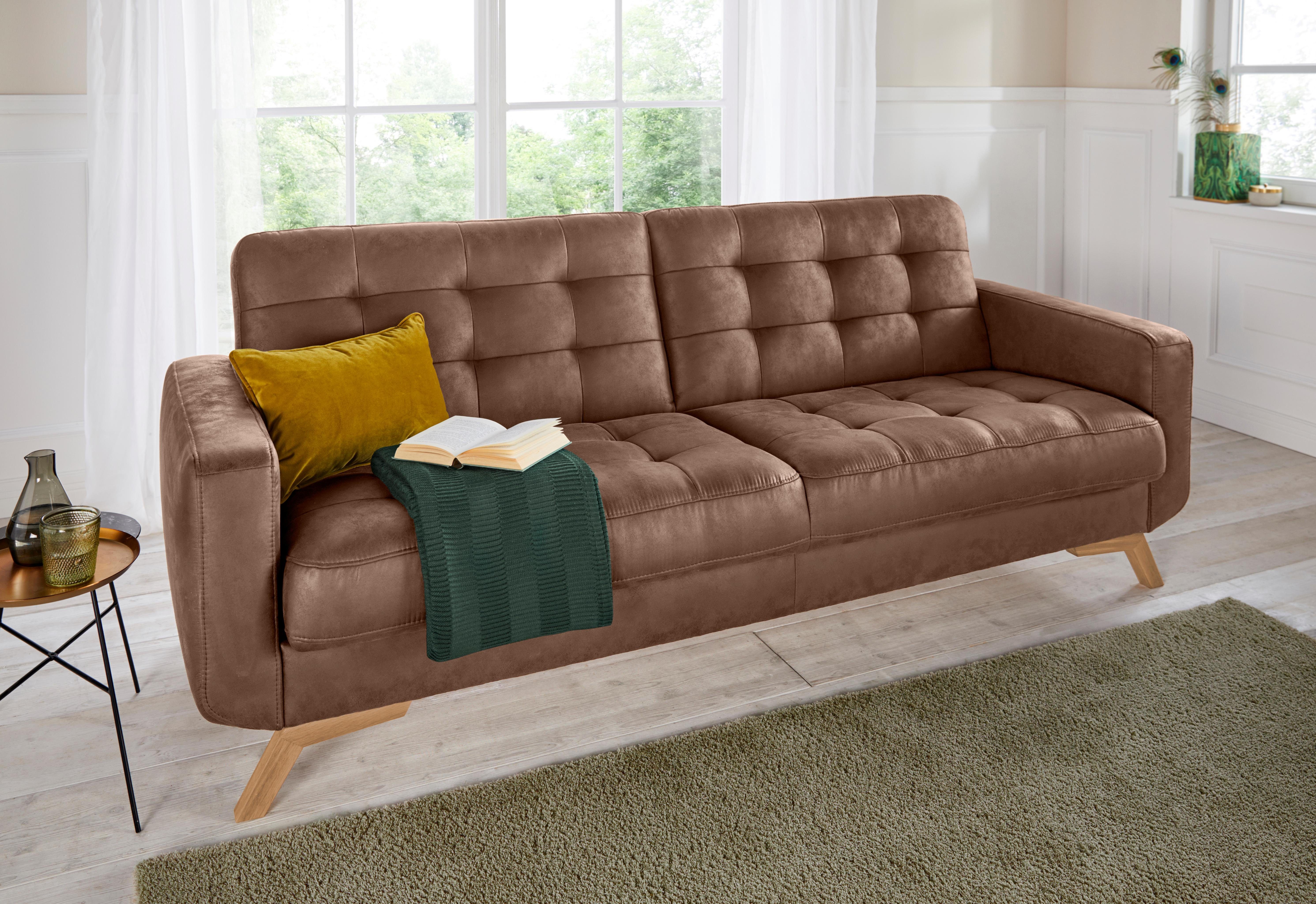 Exxpo - sofa fashion 3-zitsbank Fiord, actueel design, geweldige afwerking in zitting en rug comfortabel, optioneel kantelbank met bedfunctie en bedlade, houten voet