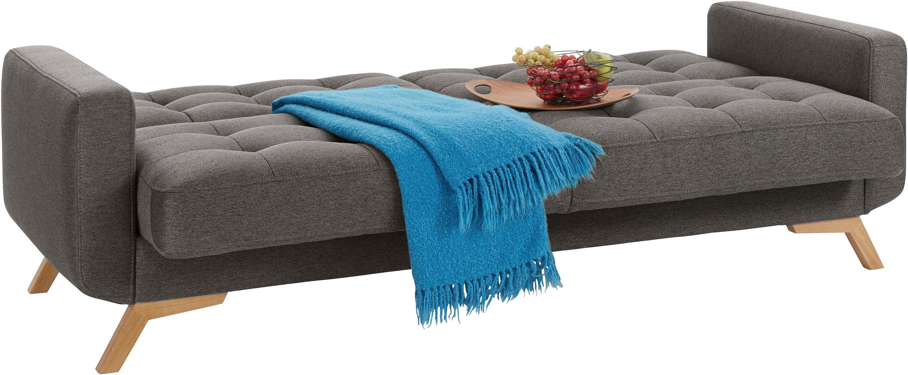 exxpo - sofa fashion 3-zitsbank Fiord, actueel design, geweldige afwerking in zitting en rug comfortabel, optioneel kantelbank met bedfunctie en bedlade, houten voet