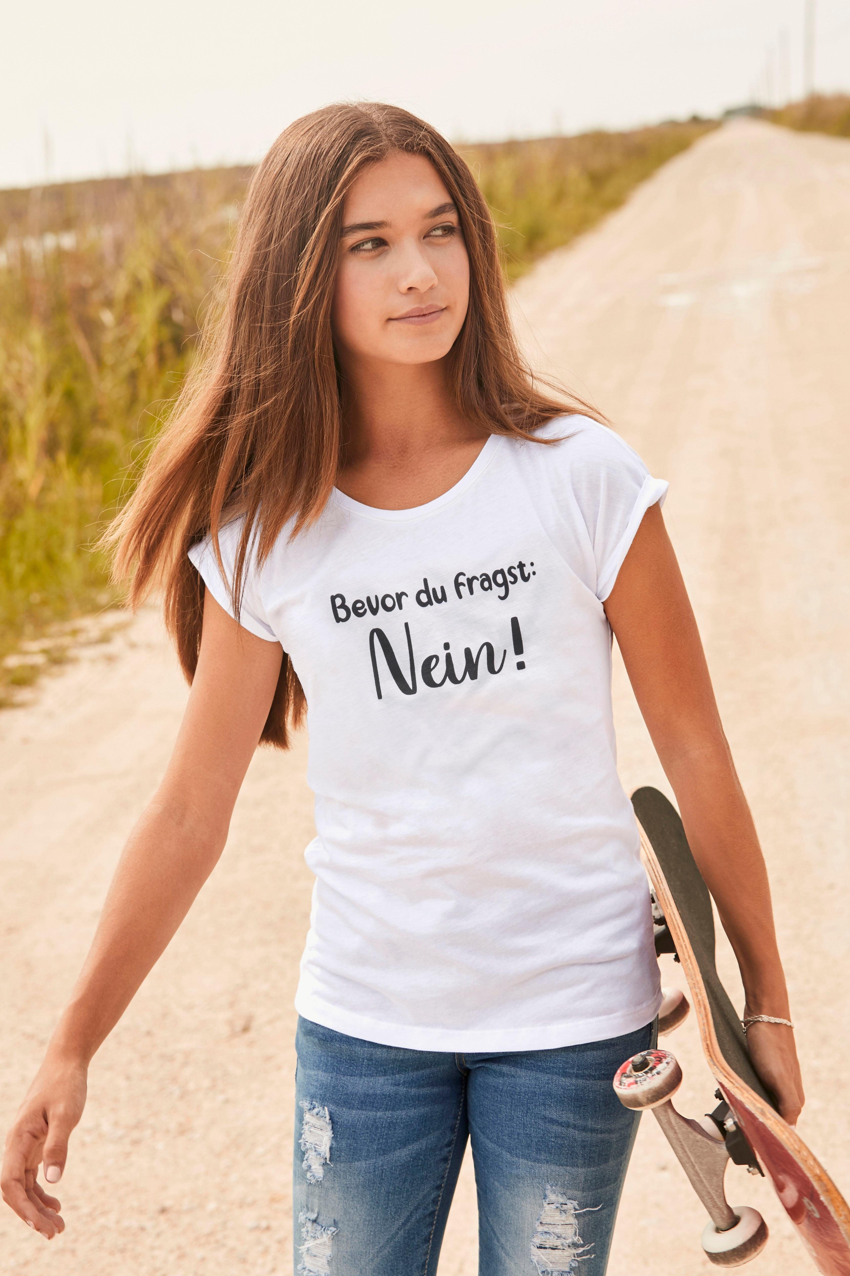 KIDSWORLD T-shirt Bevor Du fragst: NEIN! Korte mouwen, met print, ronde hals