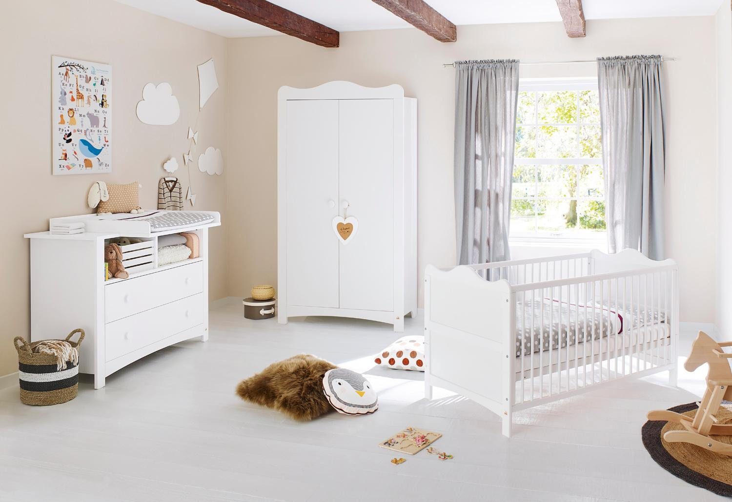 Pinolino® Complete babykamerset Florentina extra breed, met kinderbed, kast en commode, made in europe (set, 3 stuks)