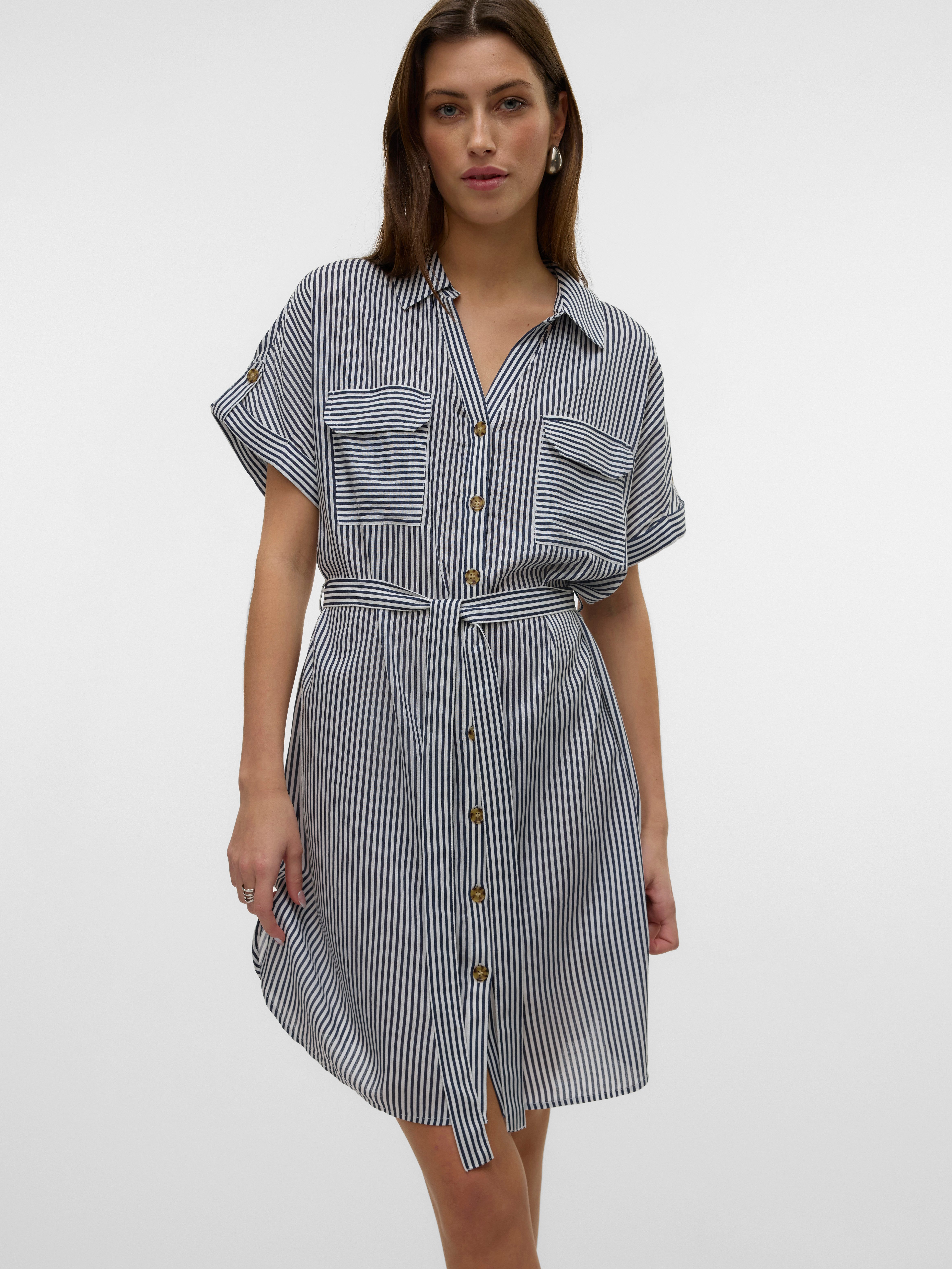 Vero Moda Midi-jurk VMBUMPY SS SHORT SHIRT DRESS WVN GA NOOS