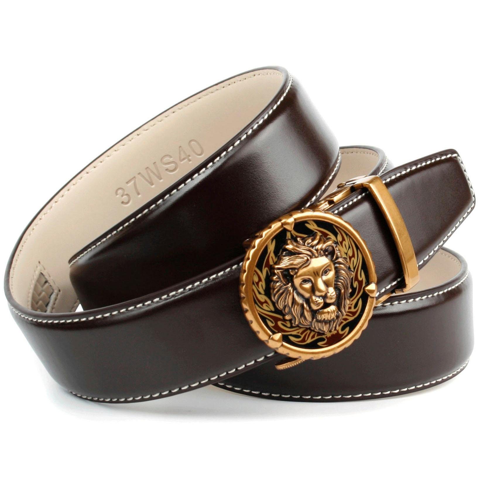 Anthoni Crown Leren riem in donkerbruin met contraststitching in wit