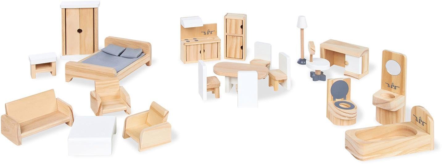 Pinolino® Poppenhuismeubelen Houten speelgoed, poppenhuis-inrichting van hout (set, 20-delig)