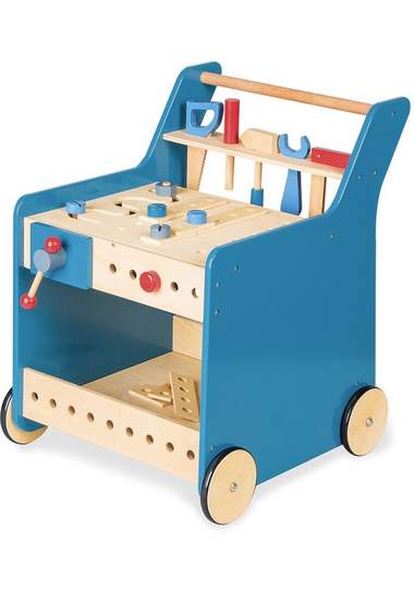 pinolino speelgoedwerkbank holzspielzeug, kalle, blau met 4 rollen blauw