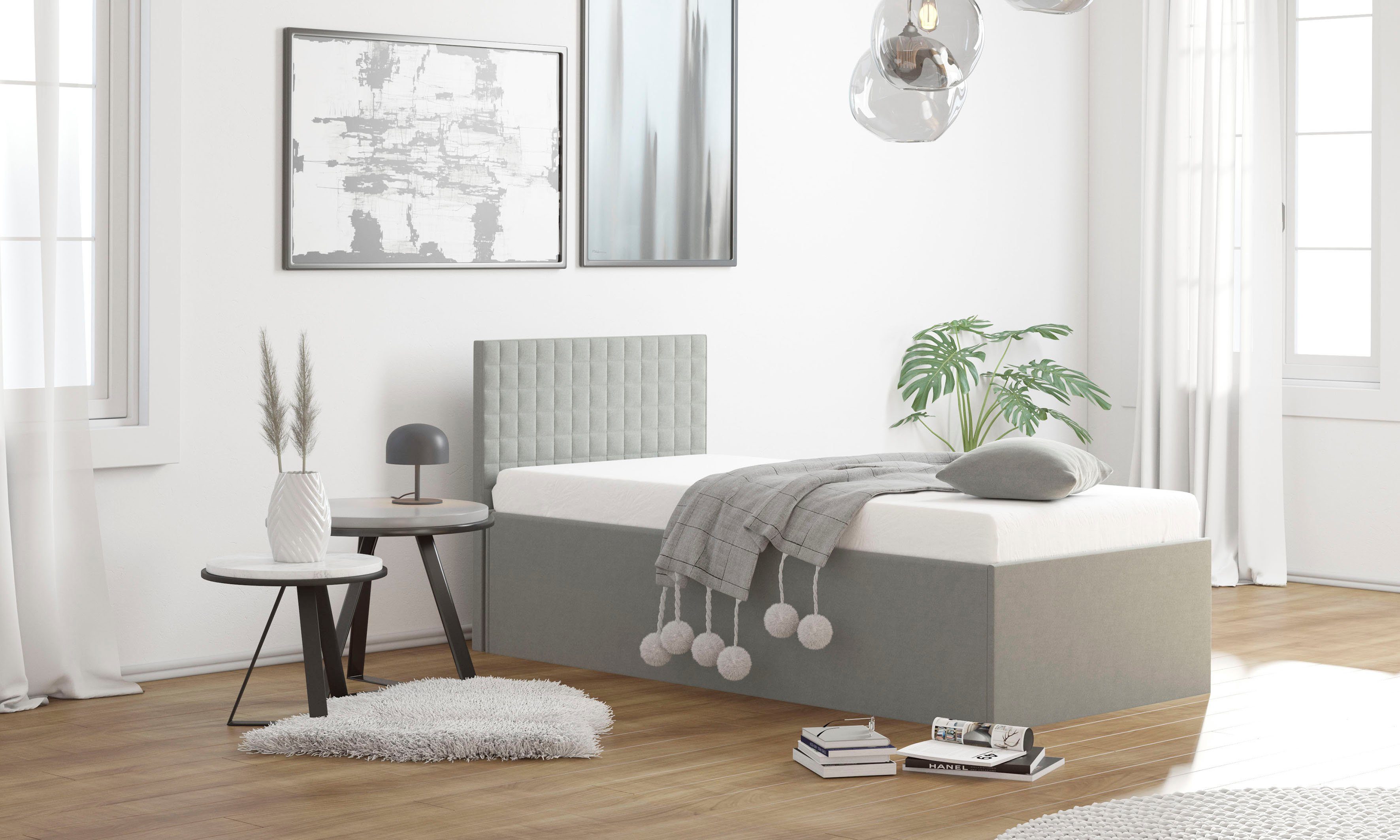 Westfalia Polsterbetten Gestoffeerd bed met bedkist bij uitvoering met matras bedden grijs
