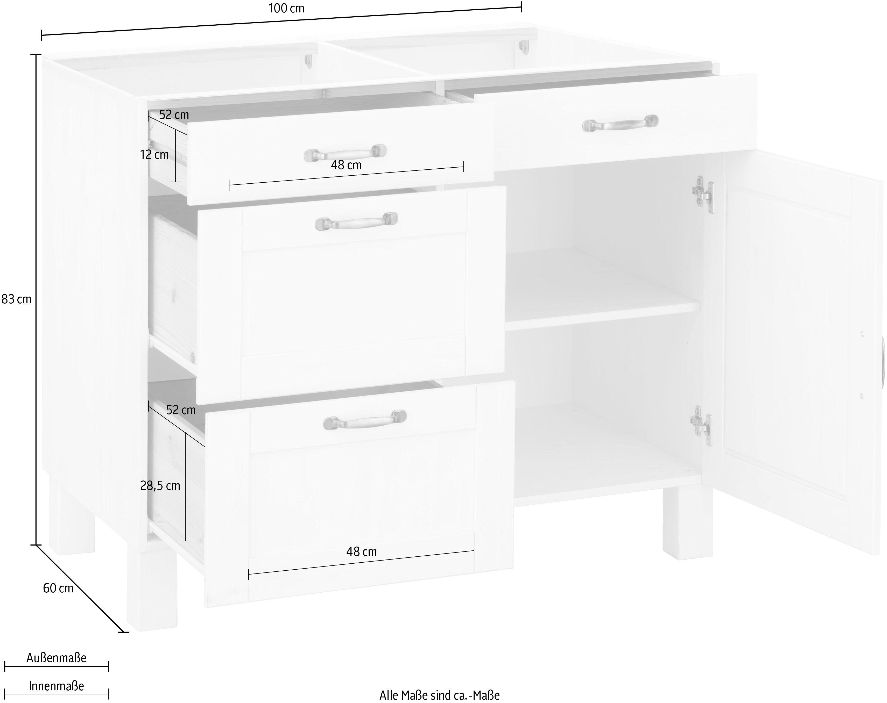 Home affaire Onderkast Alby Breedte 100 cm, 1 deur, 4 laden