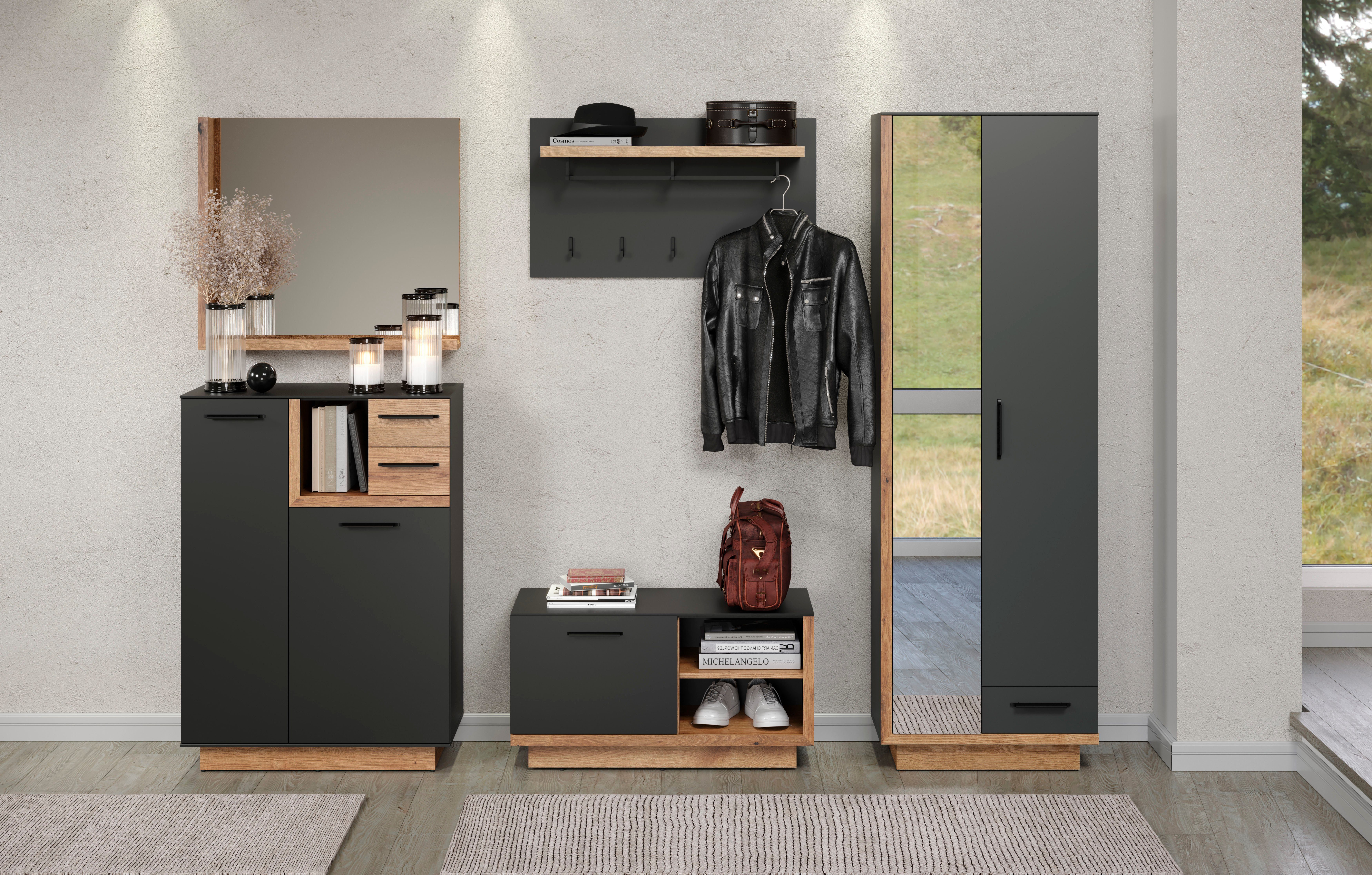 INOSIGN Halmeubelset Premont Elegante garderobemeubels op sokkels - Met 2 spiegels - Soft-Close (5-delig)